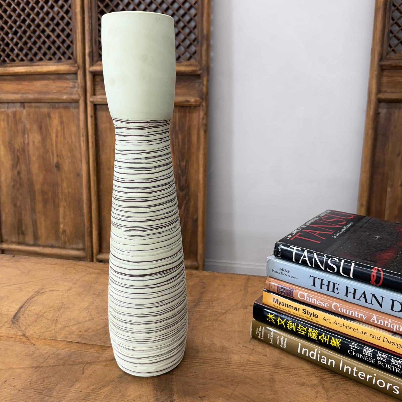 Tall White Ceramic Prem Vase with Brown Swirls - FEA Home