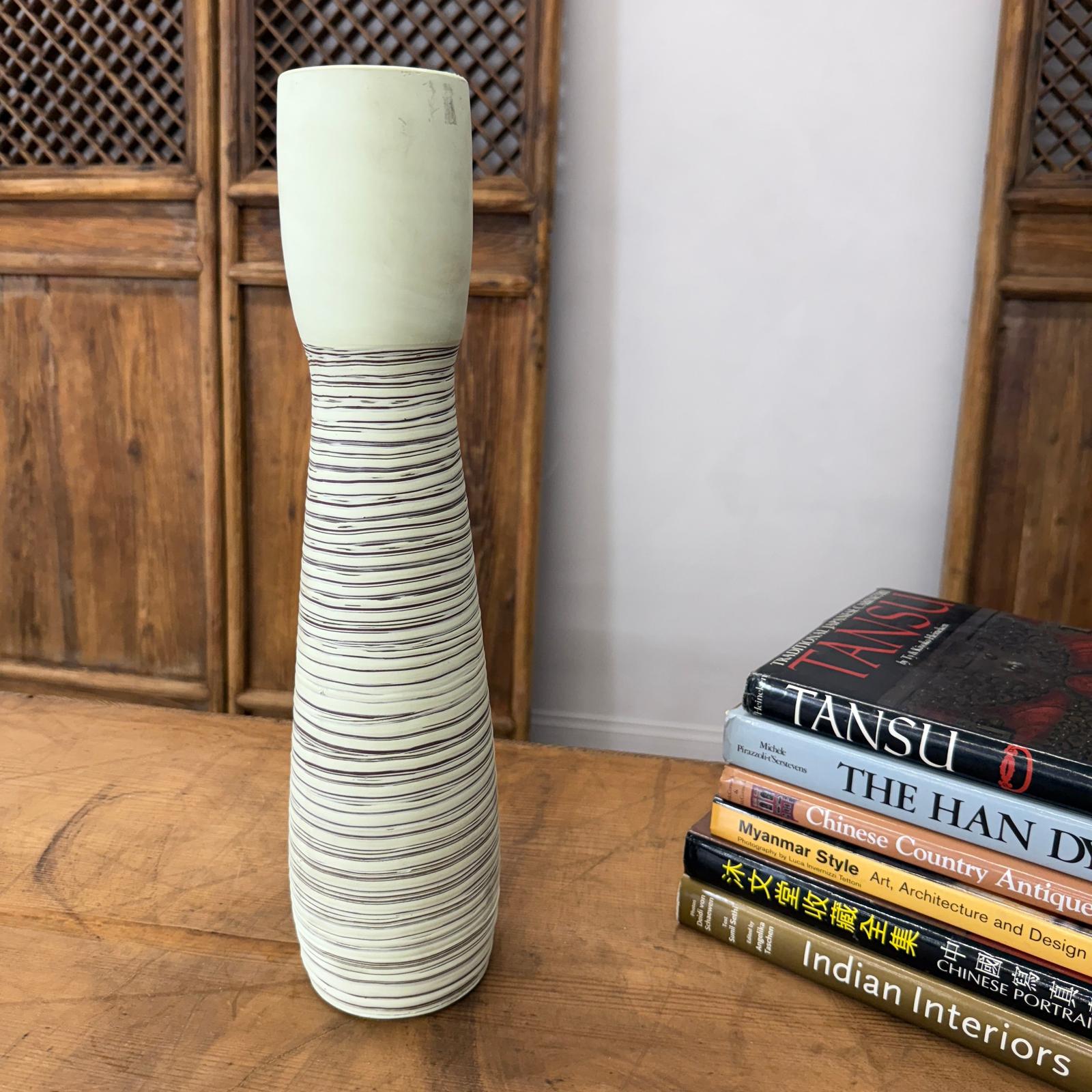 Tall White Ceramic Prem Vase with Brown Swirls - FEA Home