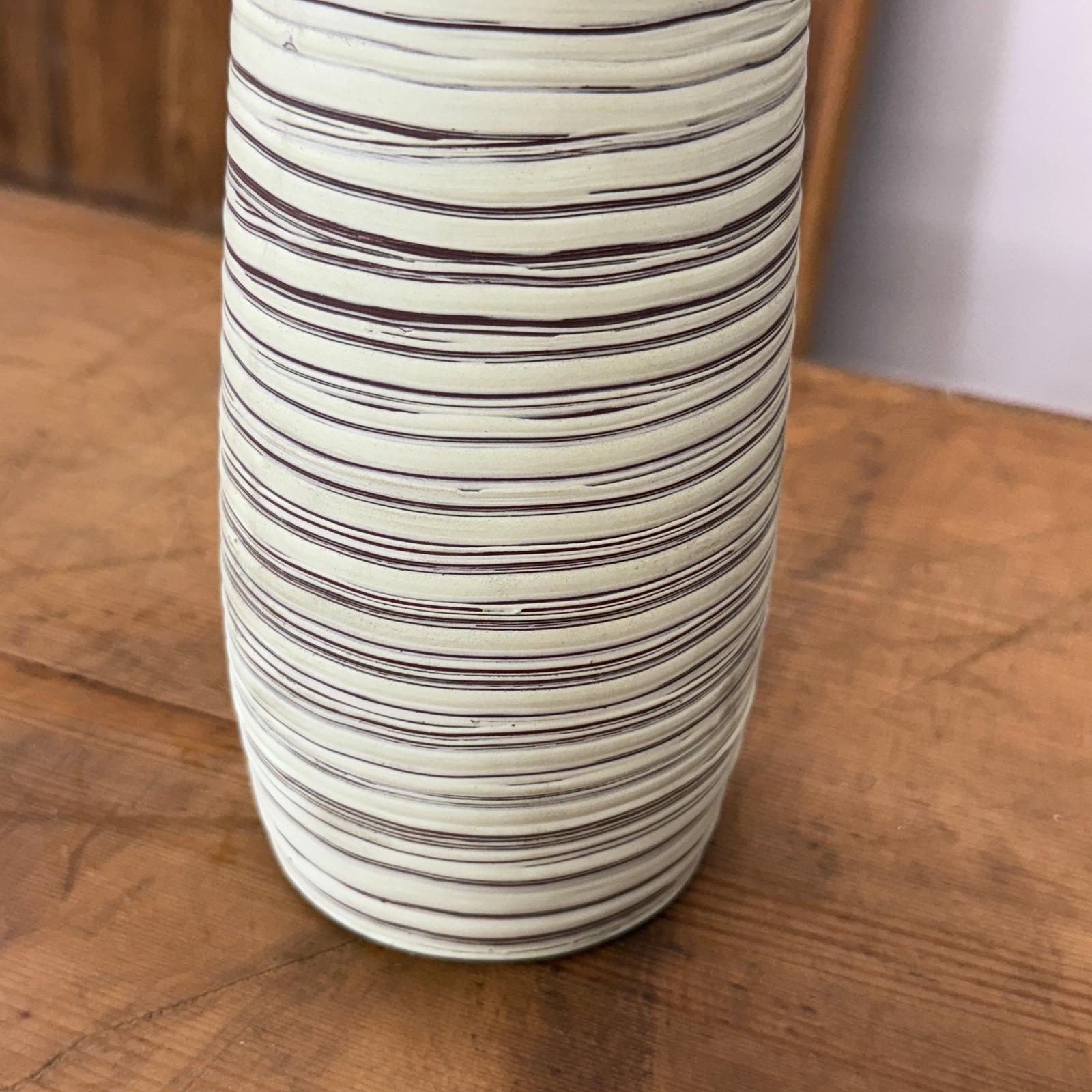 Tall White Ceramic Prem Vase with Brown Swirls - FEA Home