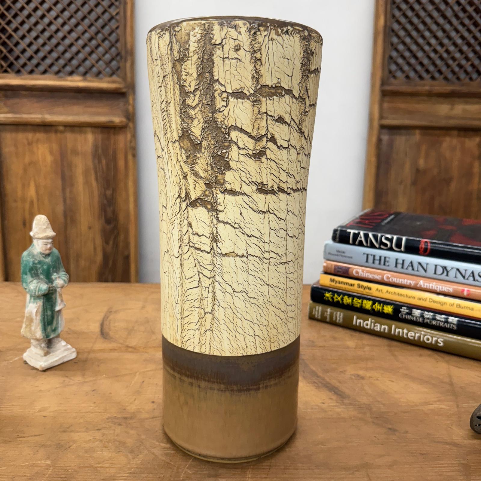 Textured Beige &amp; Brown Crackled Glaze Ceramic Vase - FEA Home