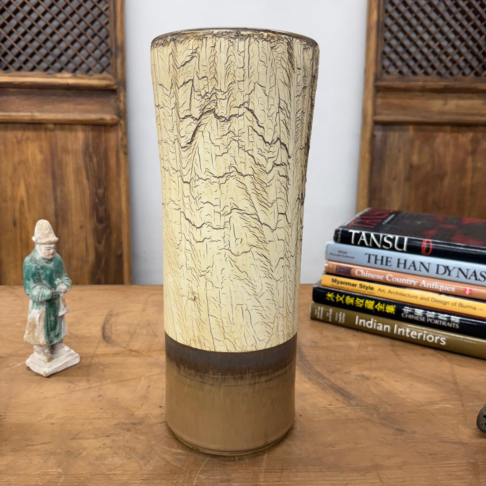 Textured Beige &amp; Brown Crackled Glaze Ceramic Vase - FEA Home