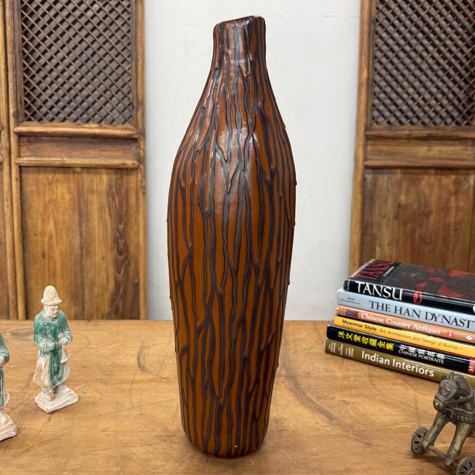 Textured Brown &amp; Black Drip Glaze Ceramic Vase, SKU , image 3