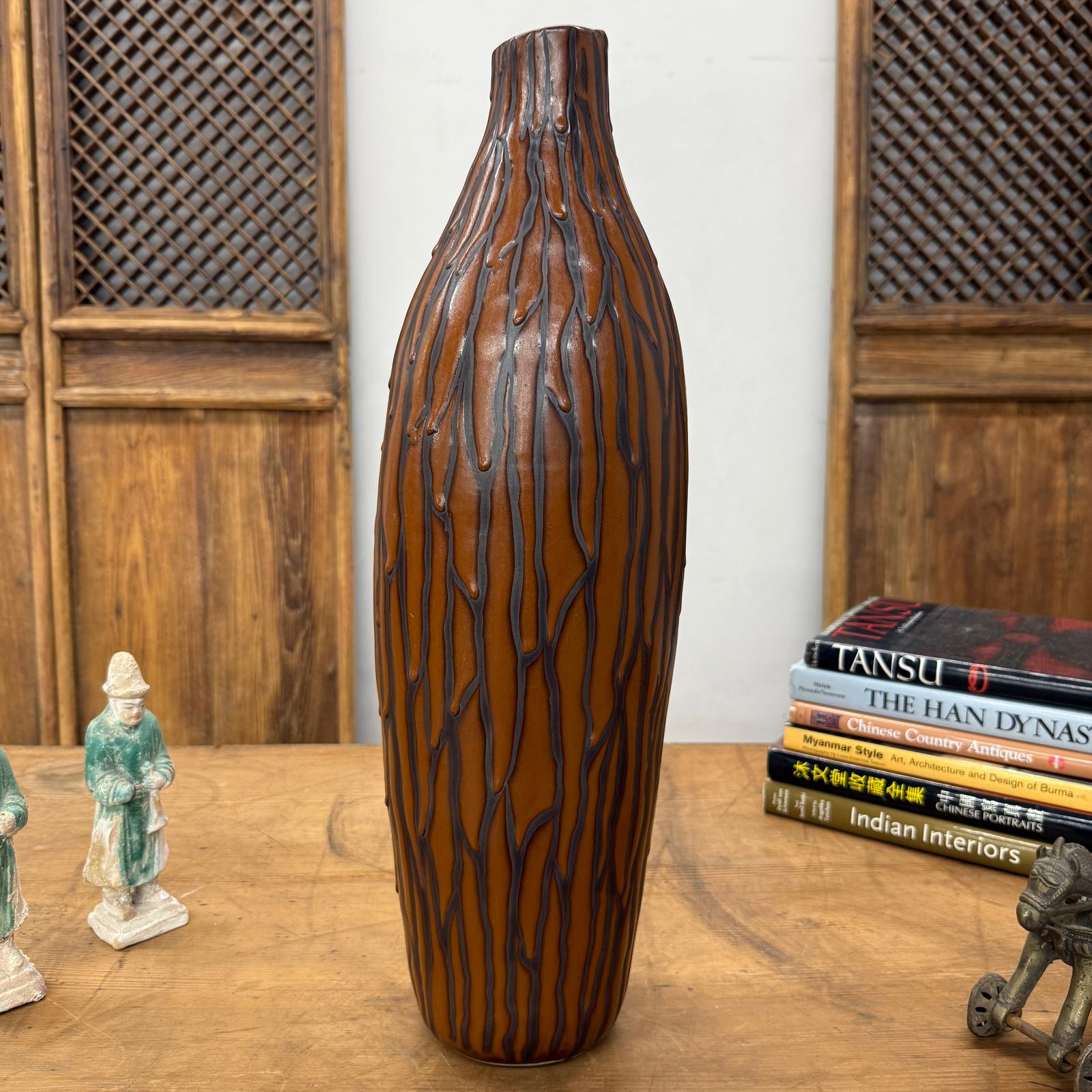 Textured Brown &amp; Black Drip Glaze Ceramic Vase, SKU , image 4