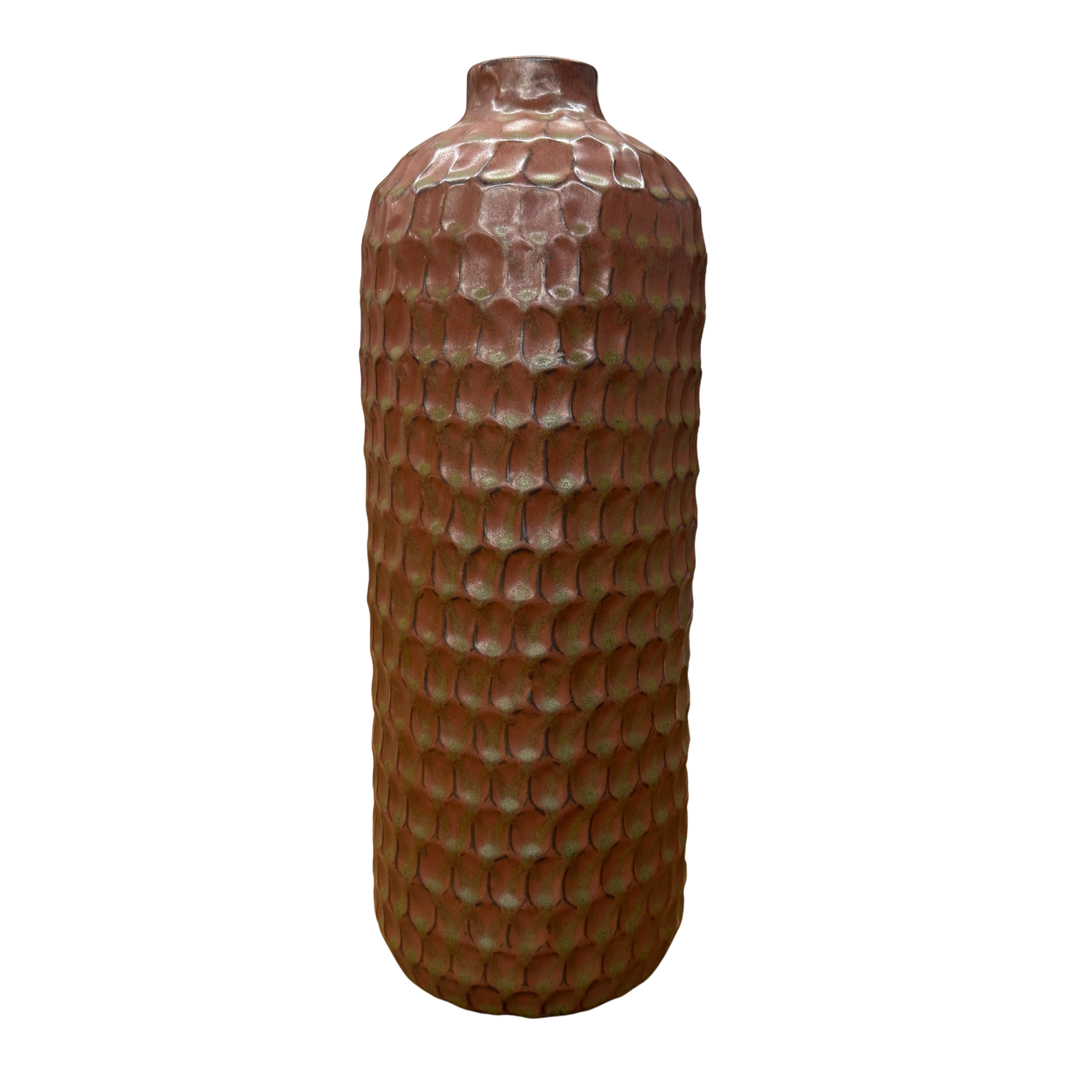 Textured Ceramic Vase in Orange-Brown &amp; Moss Green Finish, SKU , image 1