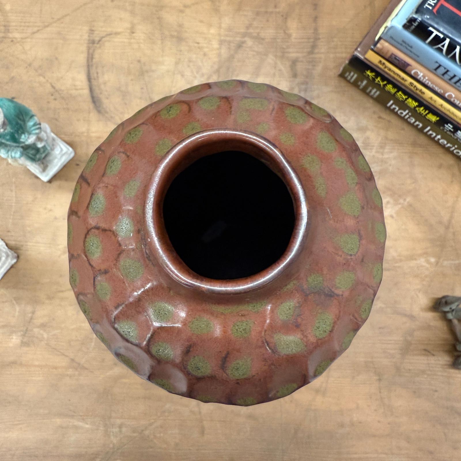 Textured Ceramic Vase in Orange-Brown &amp; Moss Green Finish, SKU , image 10