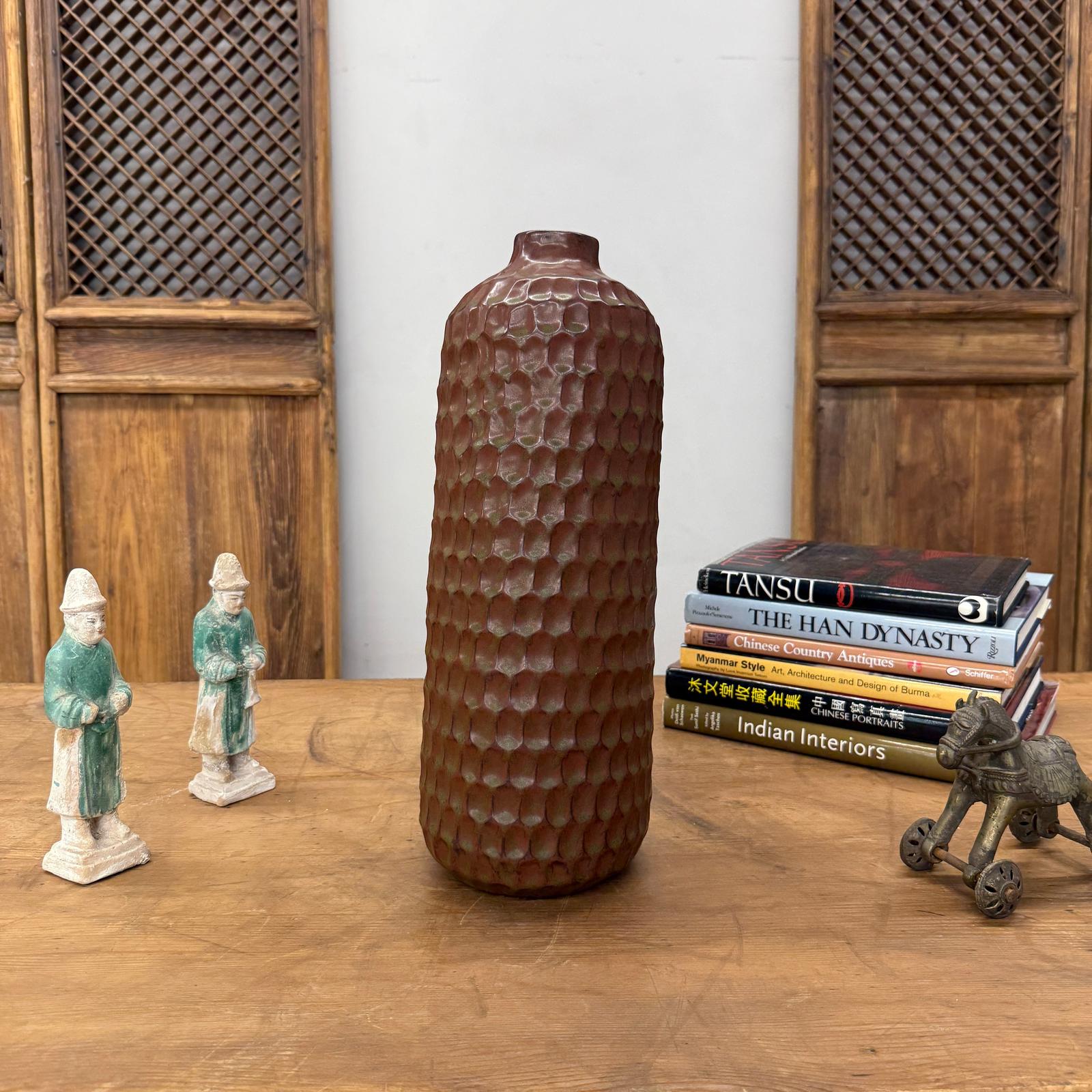 Textured Ceramic Vase in Orange-Brown &amp; Moss Green Finish, SKU , image 2