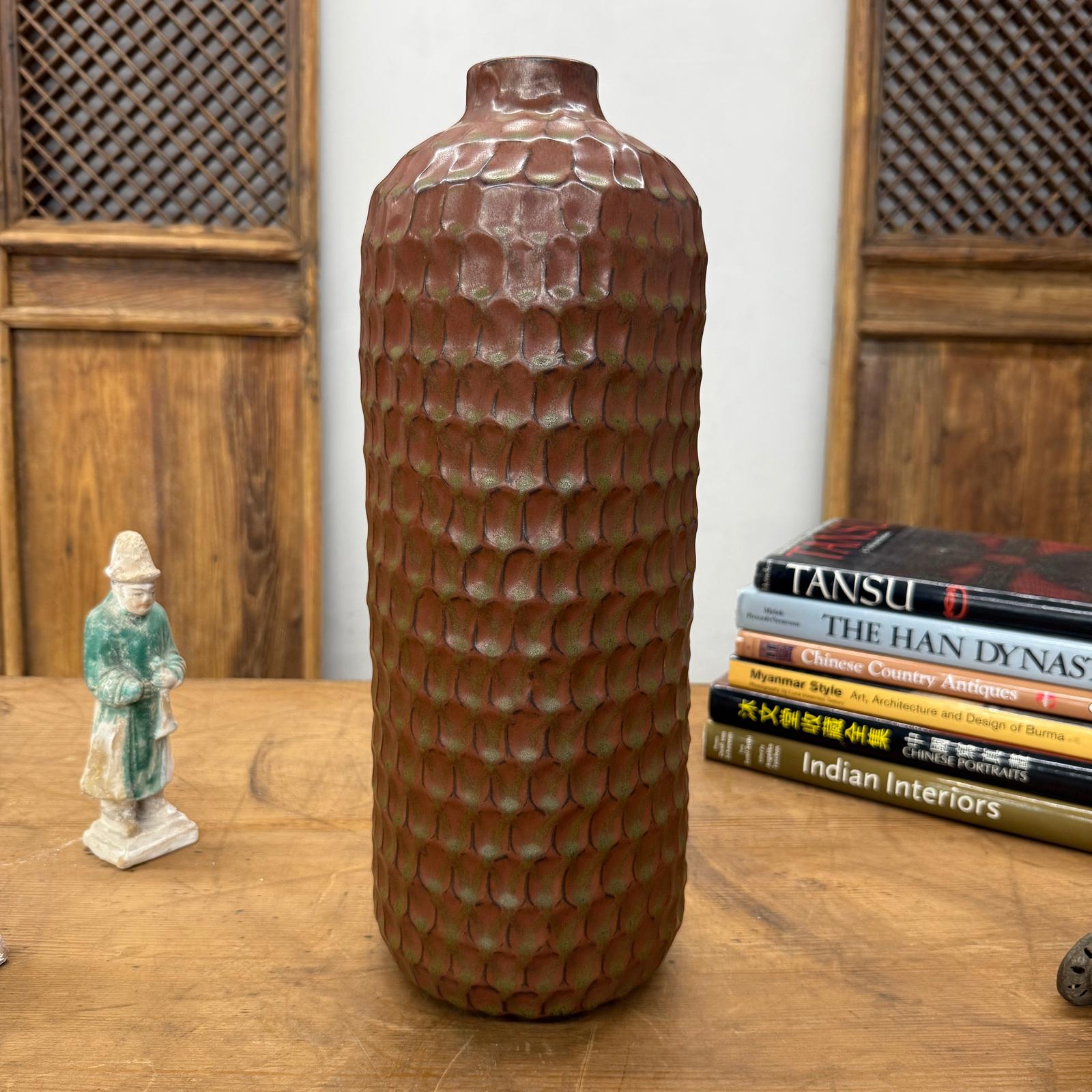 Textured Ceramic Vase in Orange-Brown &amp; Moss Green Finish, SKU , image 5