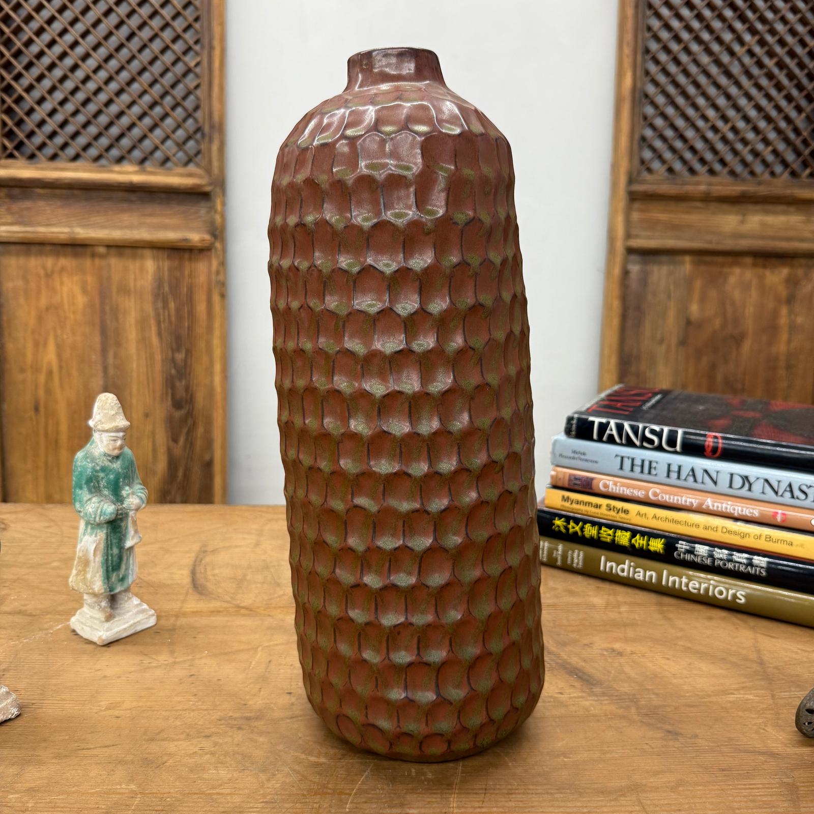 Textured Ceramic Vase in Orange-Brown &amp; Moss Green Finish, SKU , image 6