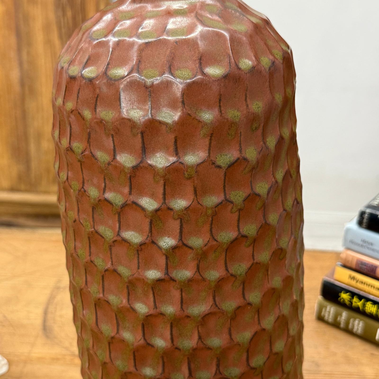 Textured Ceramic Vase in Orange-Brown &amp; Moss Green Finish, SKU , image 8