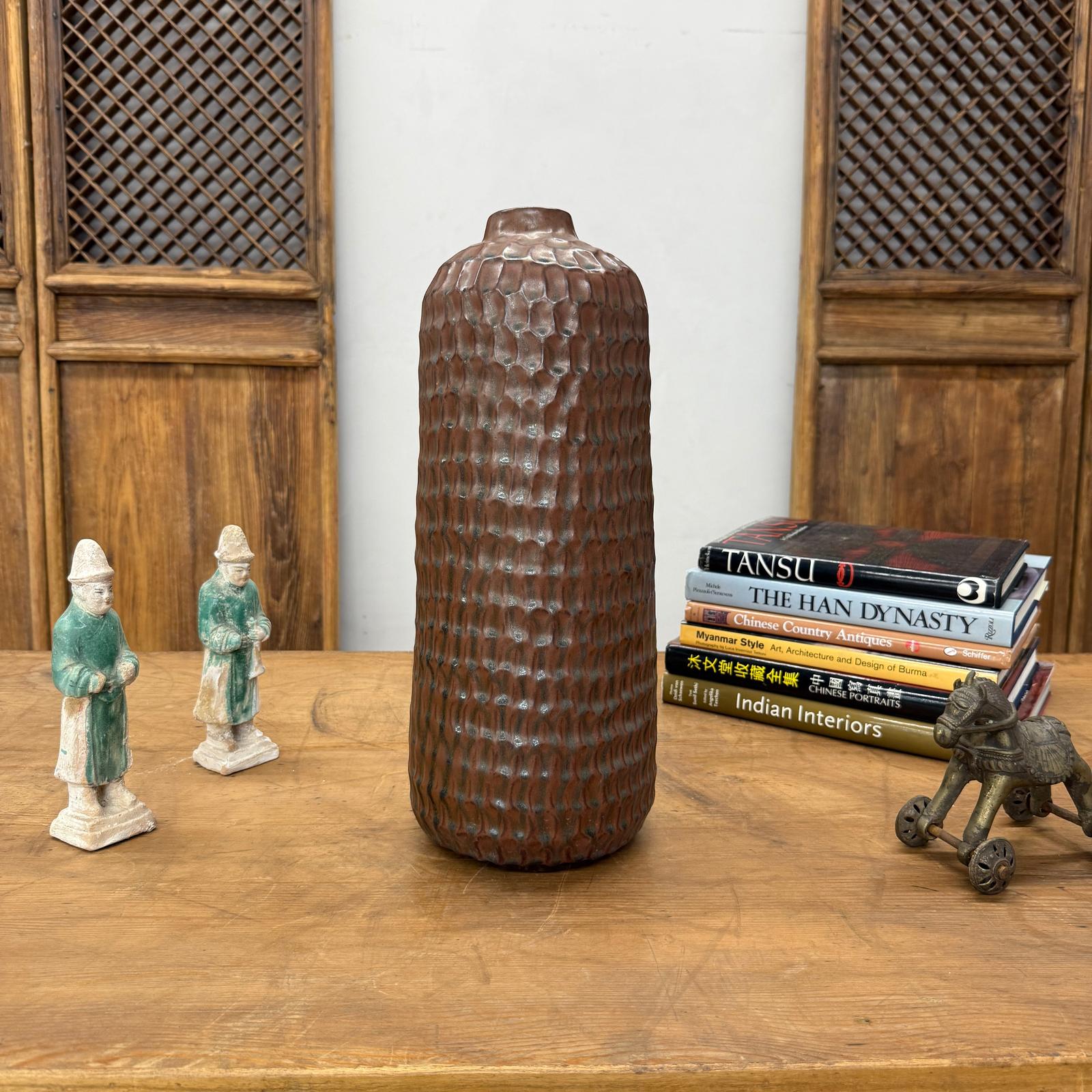 Textured Ceramic Vase in Reddish-Brown &amp; Black Finish - FEA Home
