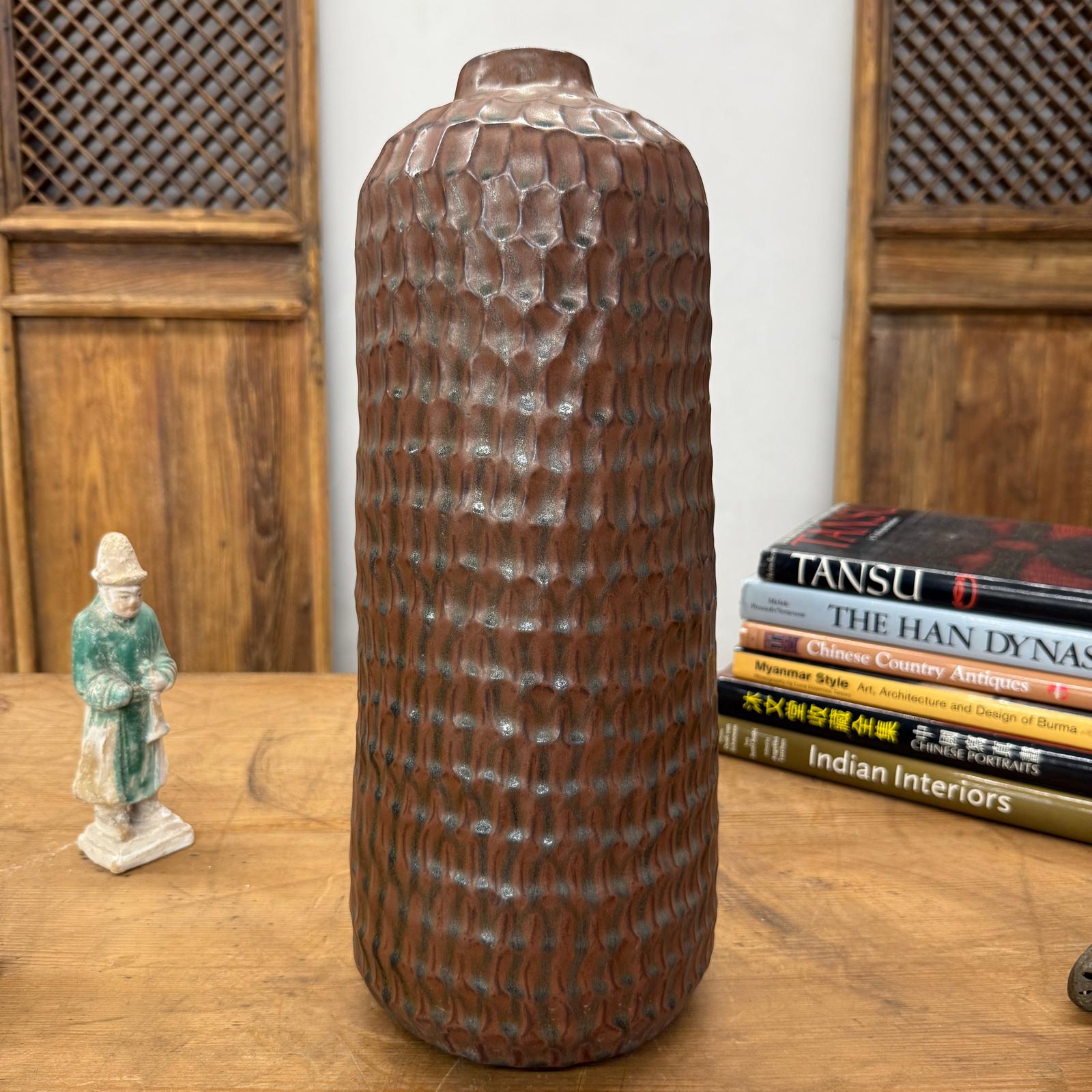 Textured Ceramic Vase in Reddish-Brown &amp; Black Finish - FEA Home