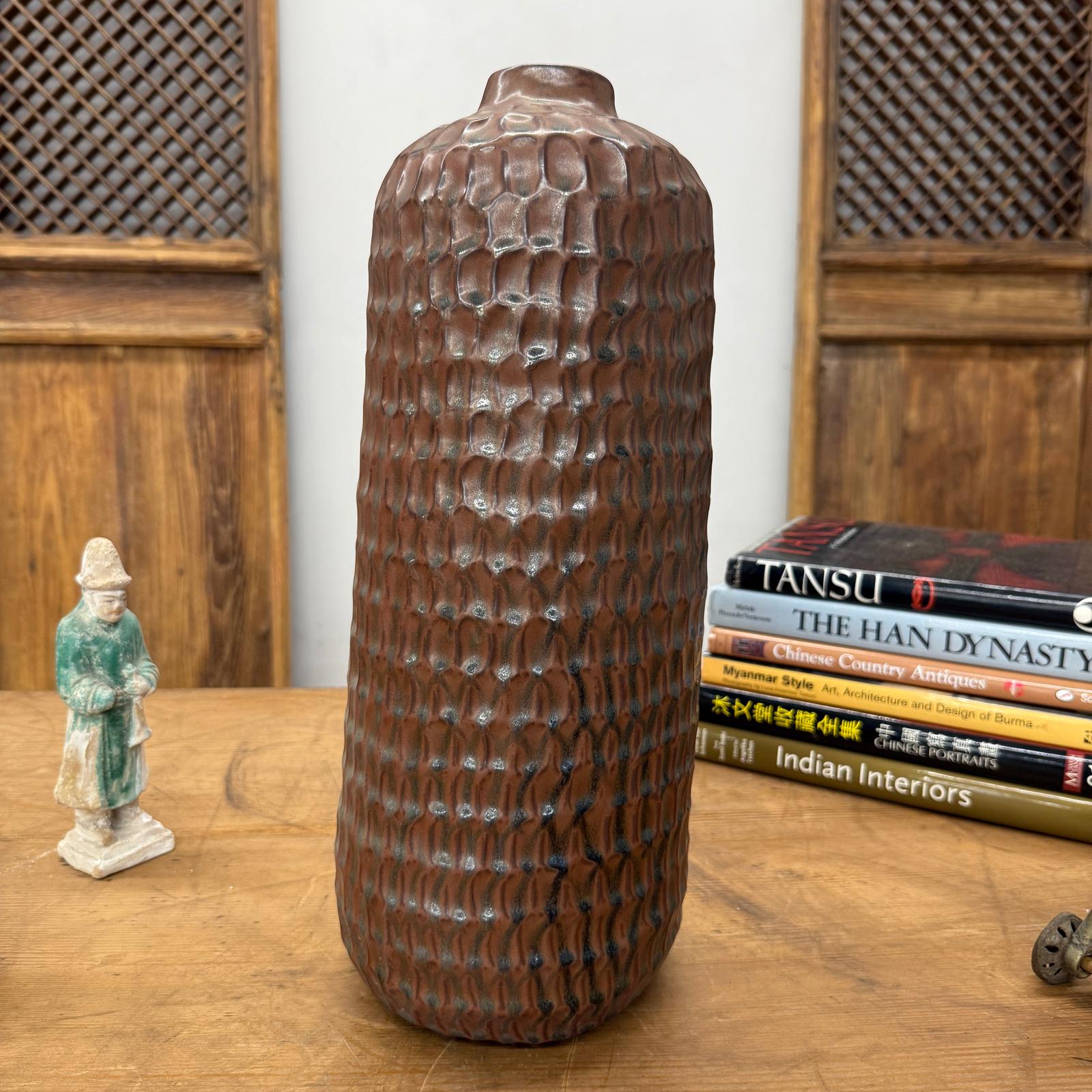 Textured Ceramic Vase in Reddish-Brown &amp; Black Finish - FEA Home