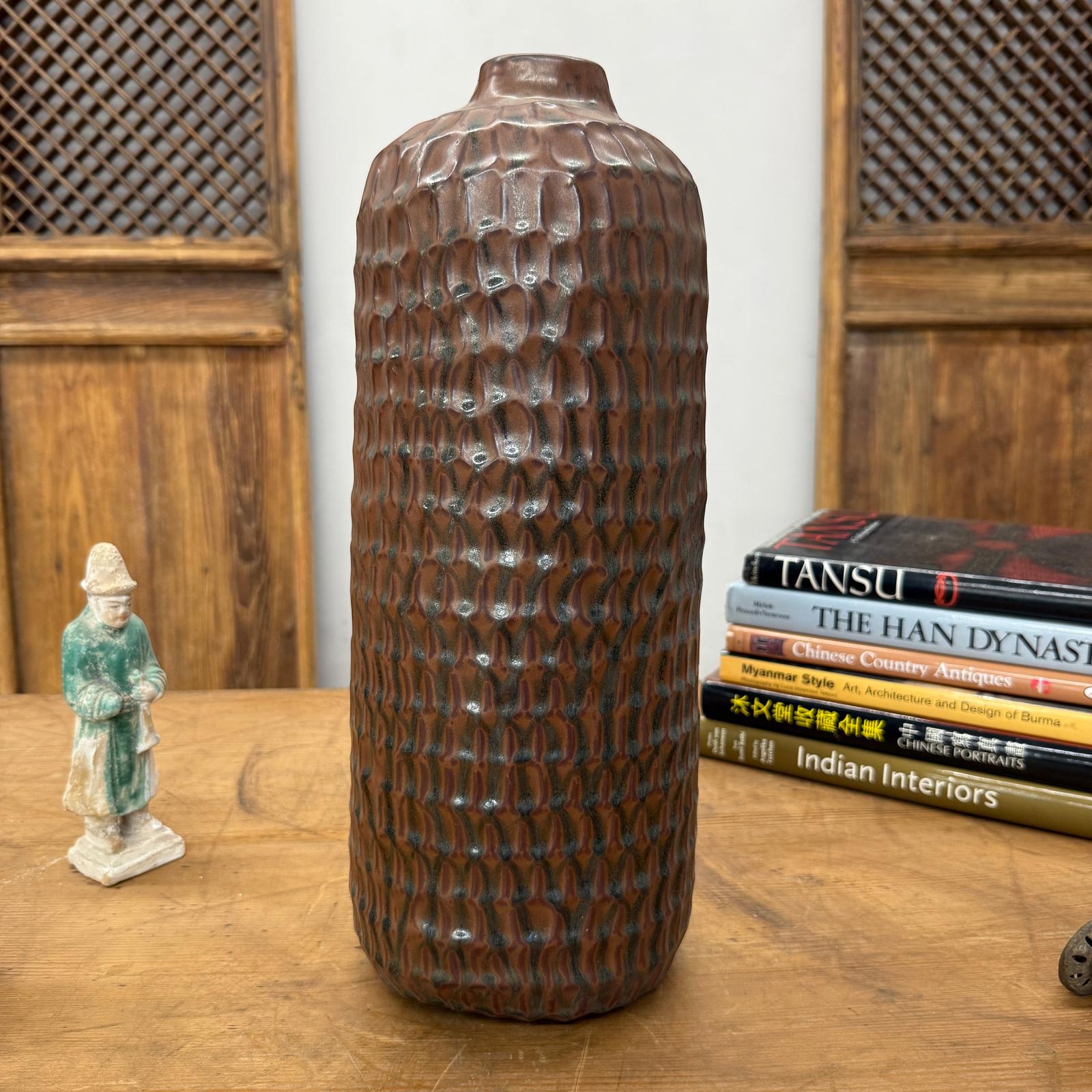 Textured Ceramic Vase in Reddish-Brown &amp; Black Finish - FEA Home