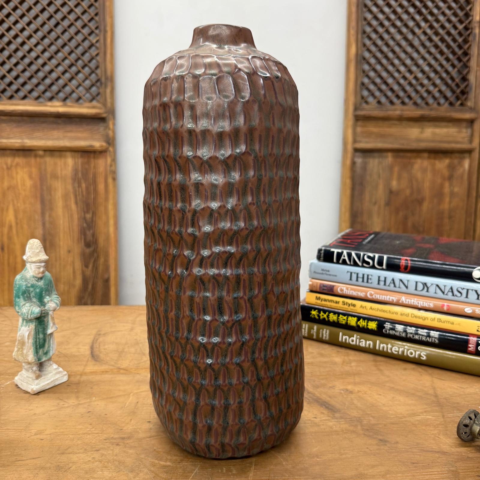 Textured Ceramic Vase in Reddish-Brown &amp; Black Finish - FEA Home