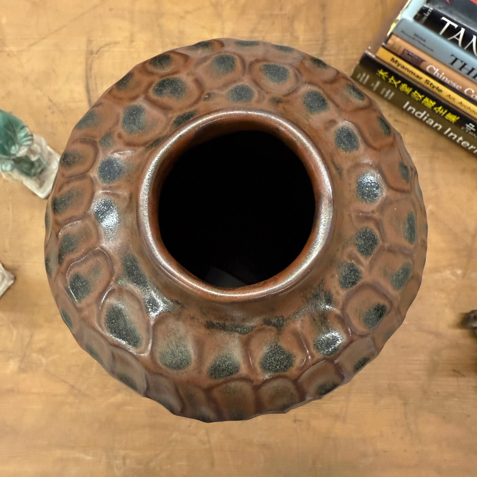 Textured Ceramic Vase in Reddish-Brown &amp; Black Finish - FEA Home