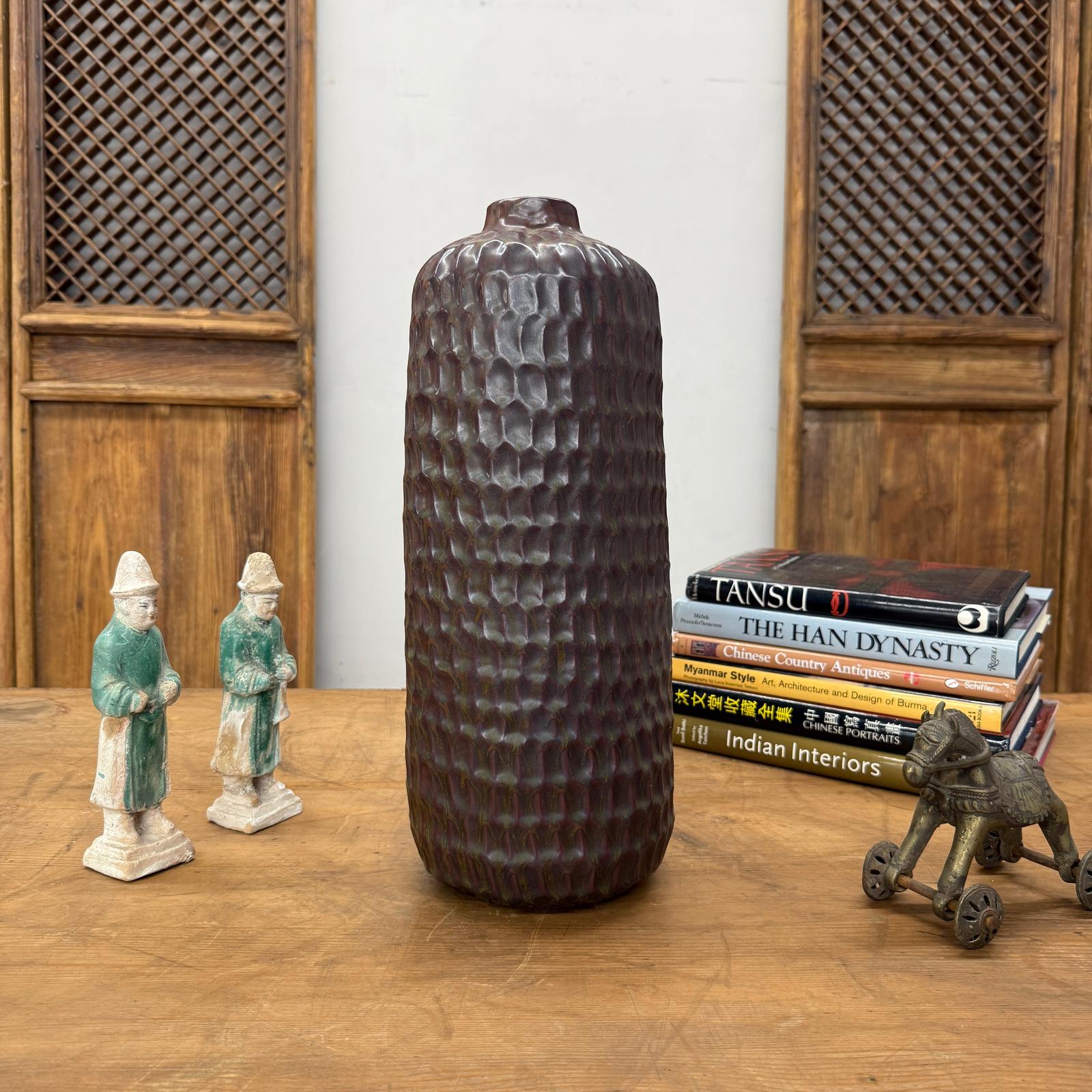 Textured Ceramic Vase in Reddish-Brown &amp; Olive Green Finish, SKU , image 2