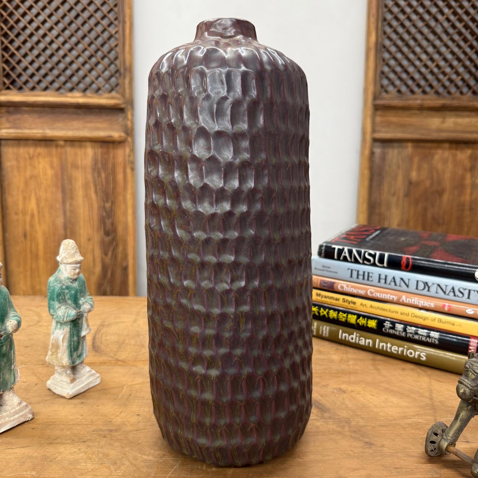 Textured Ceramic Vase in Reddish-Brown &amp; Olive Green Finish, SKU , image 3