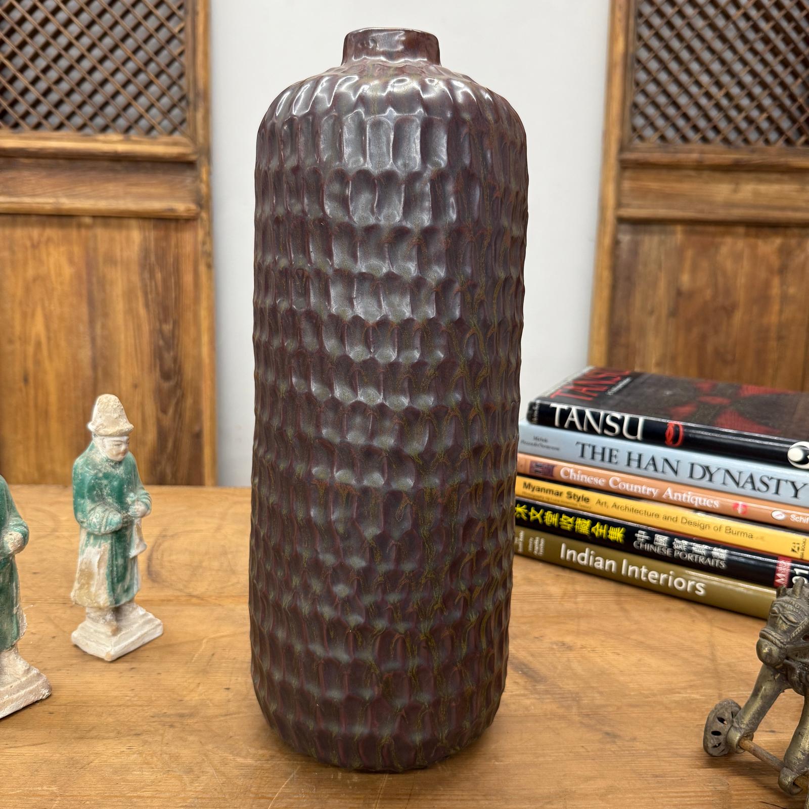 Textured Ceramic Vase in Reddish-Brown &amp; Olive Green Finish, SKU , image 4