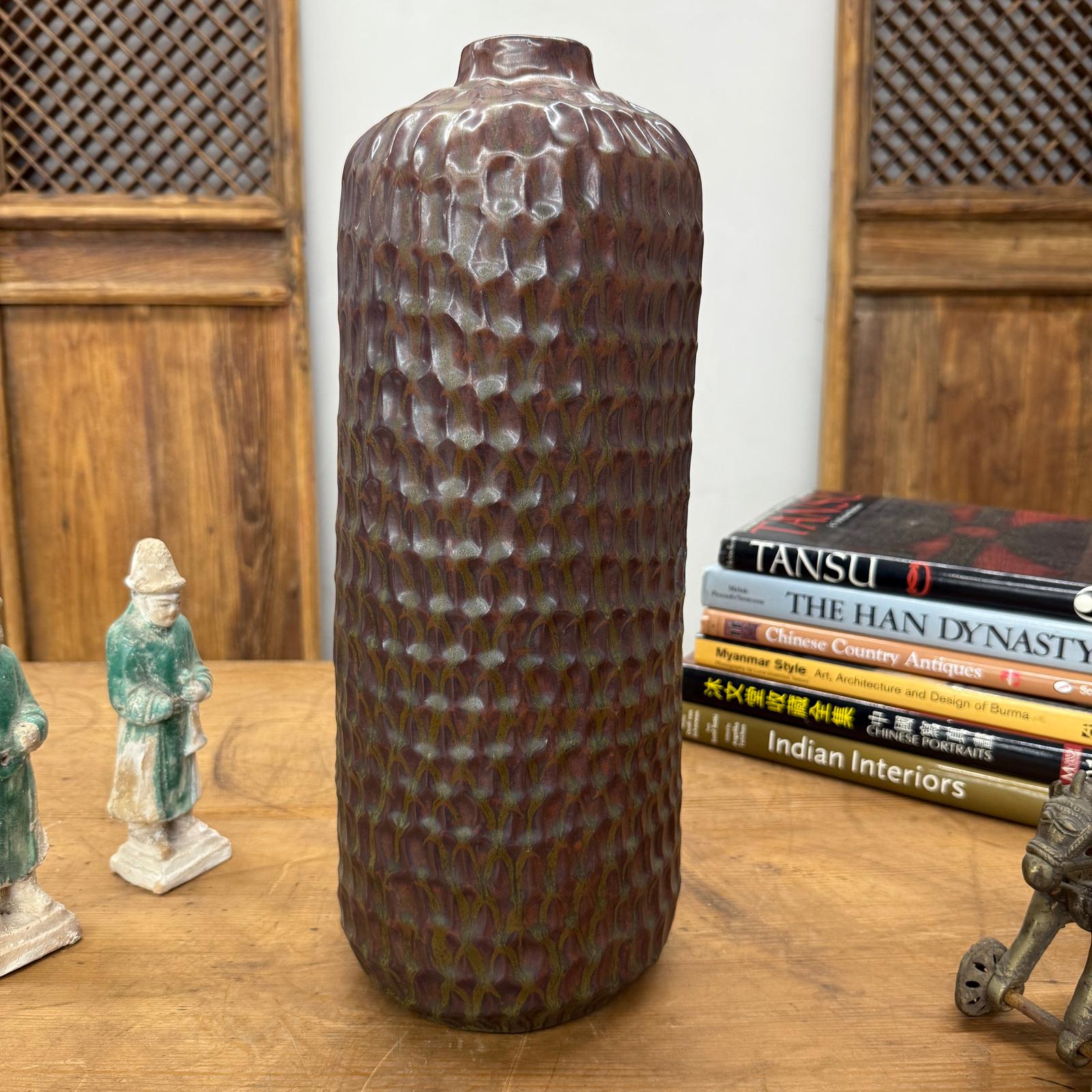 Textured Ceramic Vase in Reddish-Brown &amp; Olive Green Finish, SKU , image 5