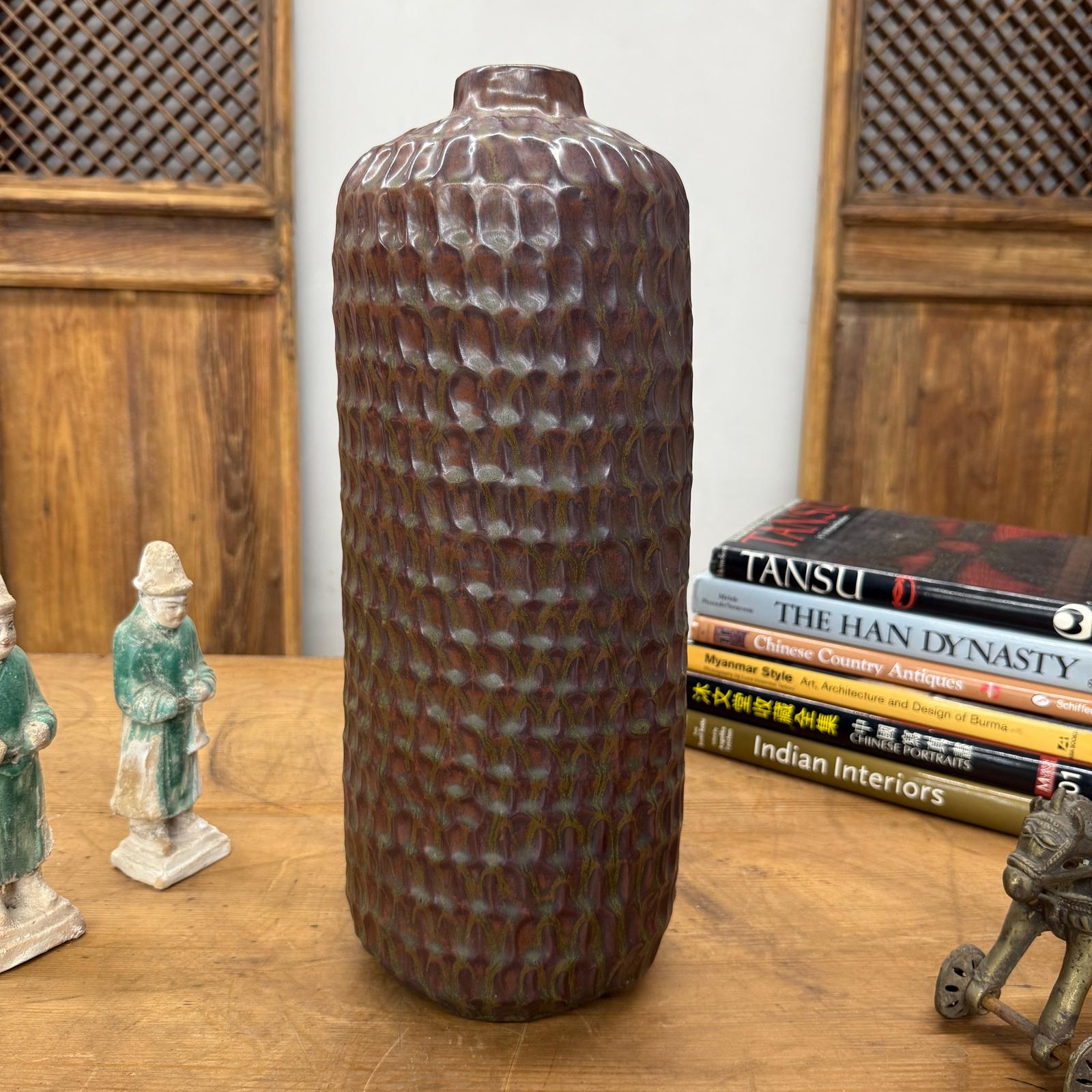 Textured Ceramic Vase in Reddish-Brown &amp; Olive Green Finish, SKU , image 6