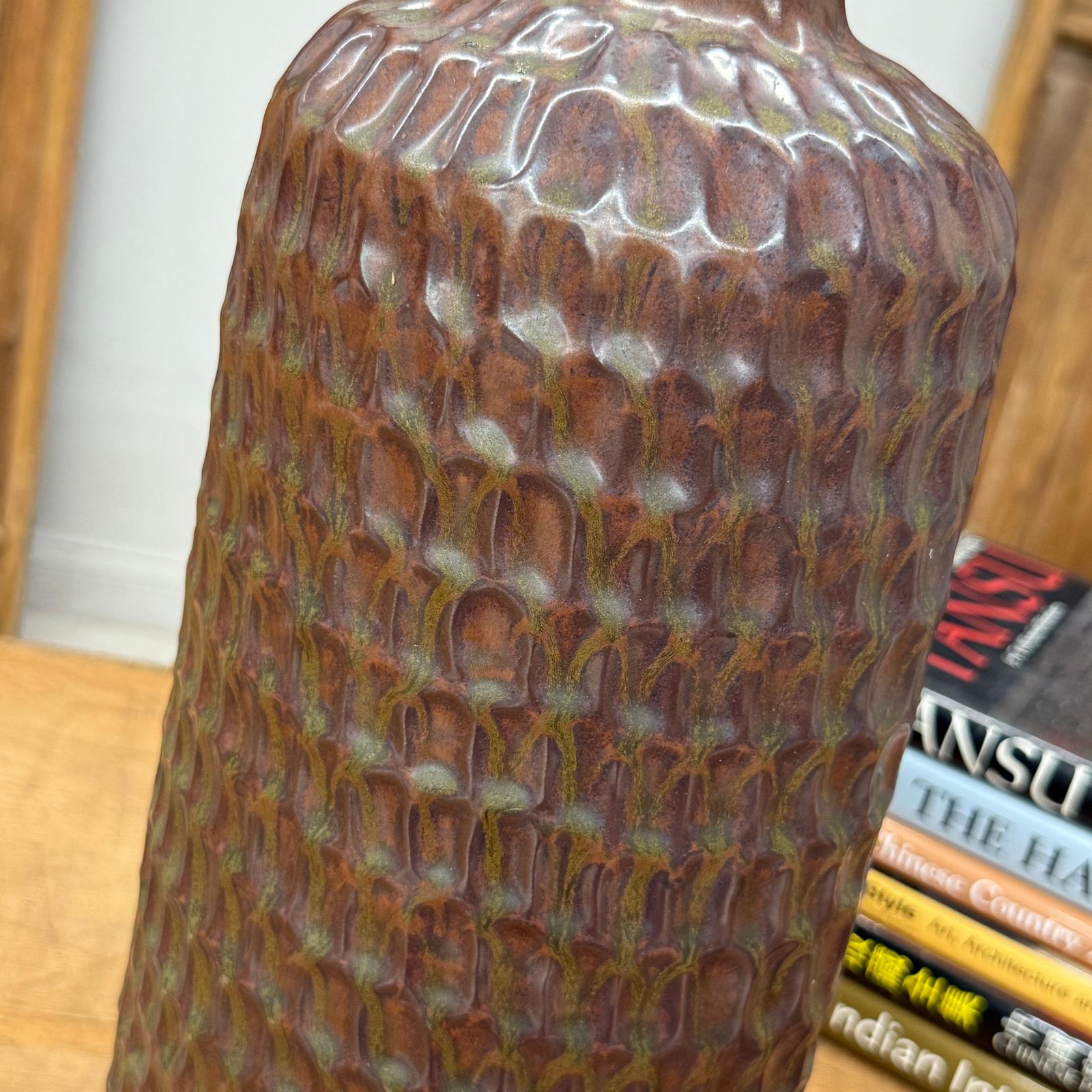 Textured Ceramic Vase in Reddish-Brown &amp; Olive Green Finish, SKU , image 8