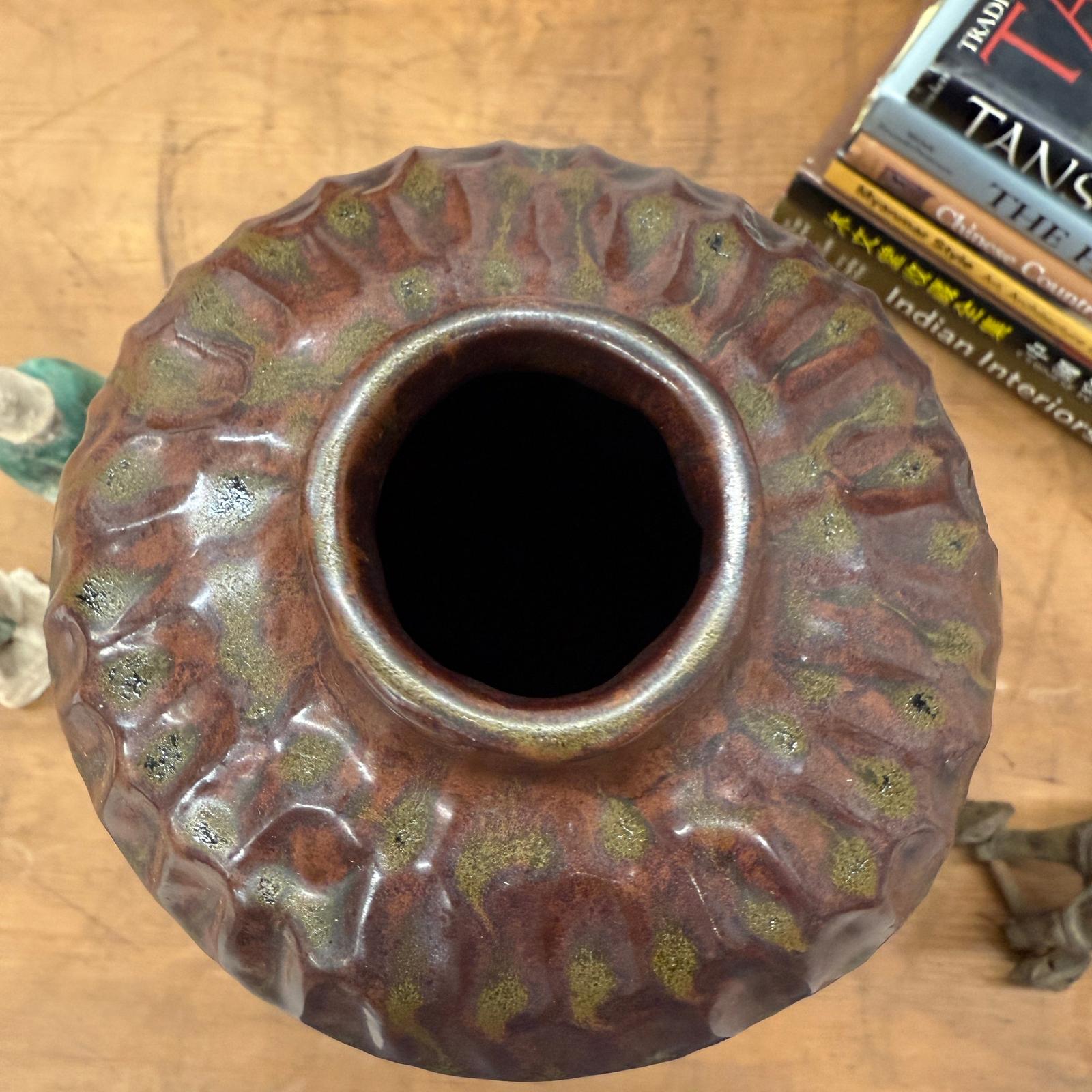 Textured Ceramic Vase in Reddish-Brown &amp; Olive Green Finish, SKU , image 9