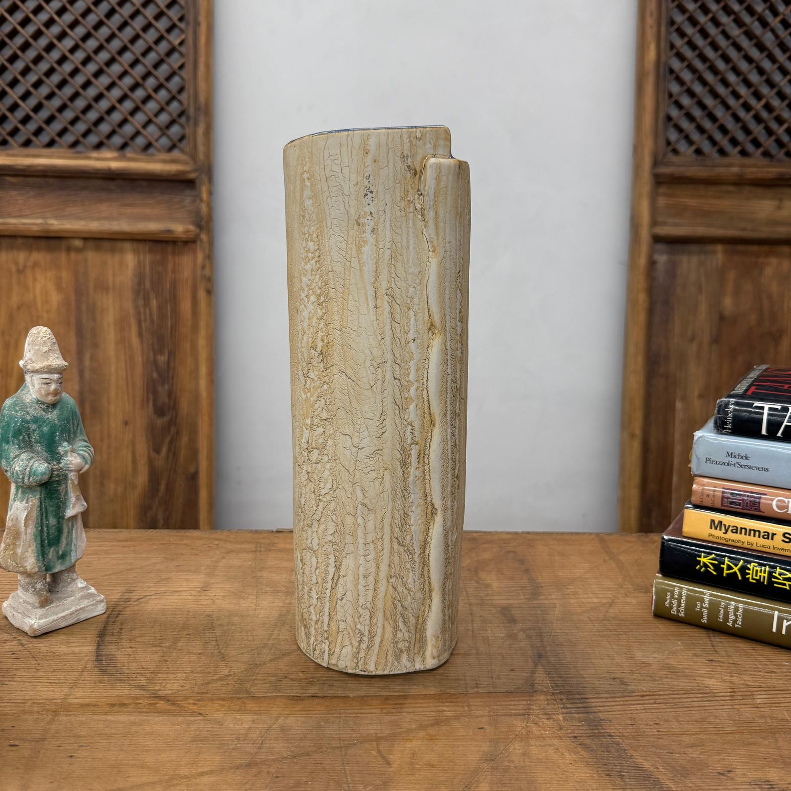 Textured Cream &amp; Ochre Prem Vase with Blue Color Inside - FEA Home
