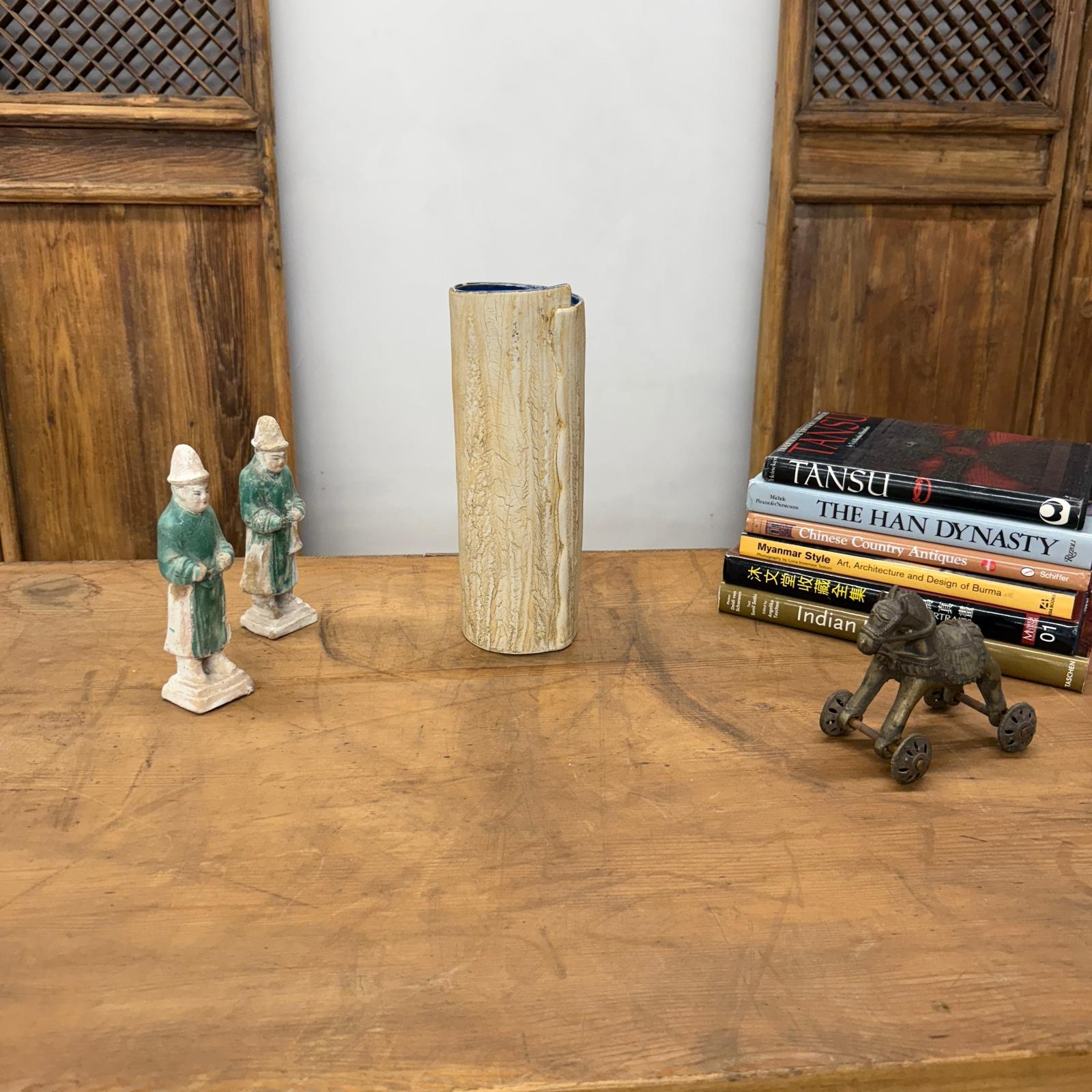 Textured Cream &amp; Ochre Prem Vase with Blue Color Inside - FEA Home