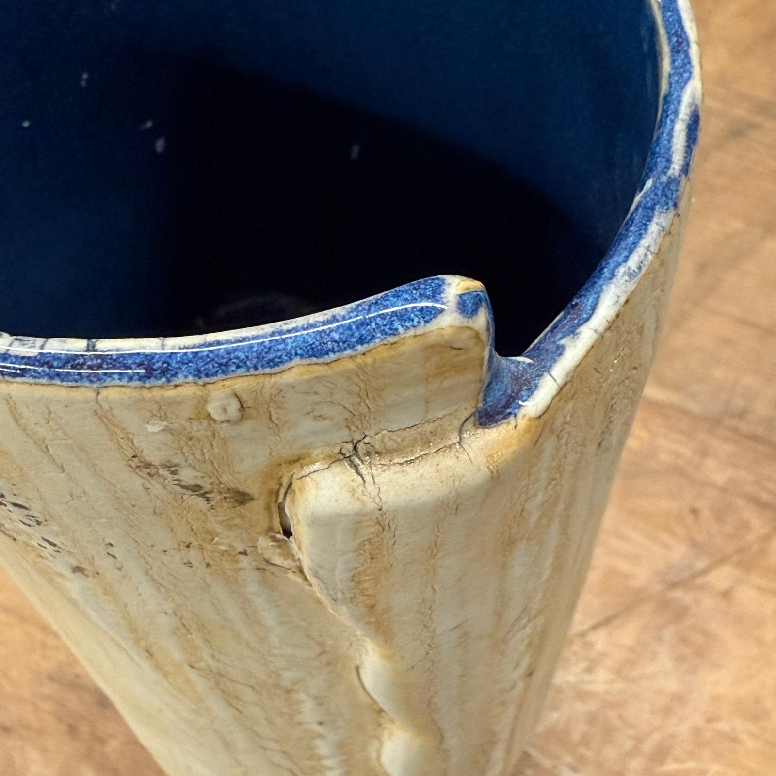 Textured Cream &amp; Ochre Prem Vase with Blue Color Inside - FEA Home