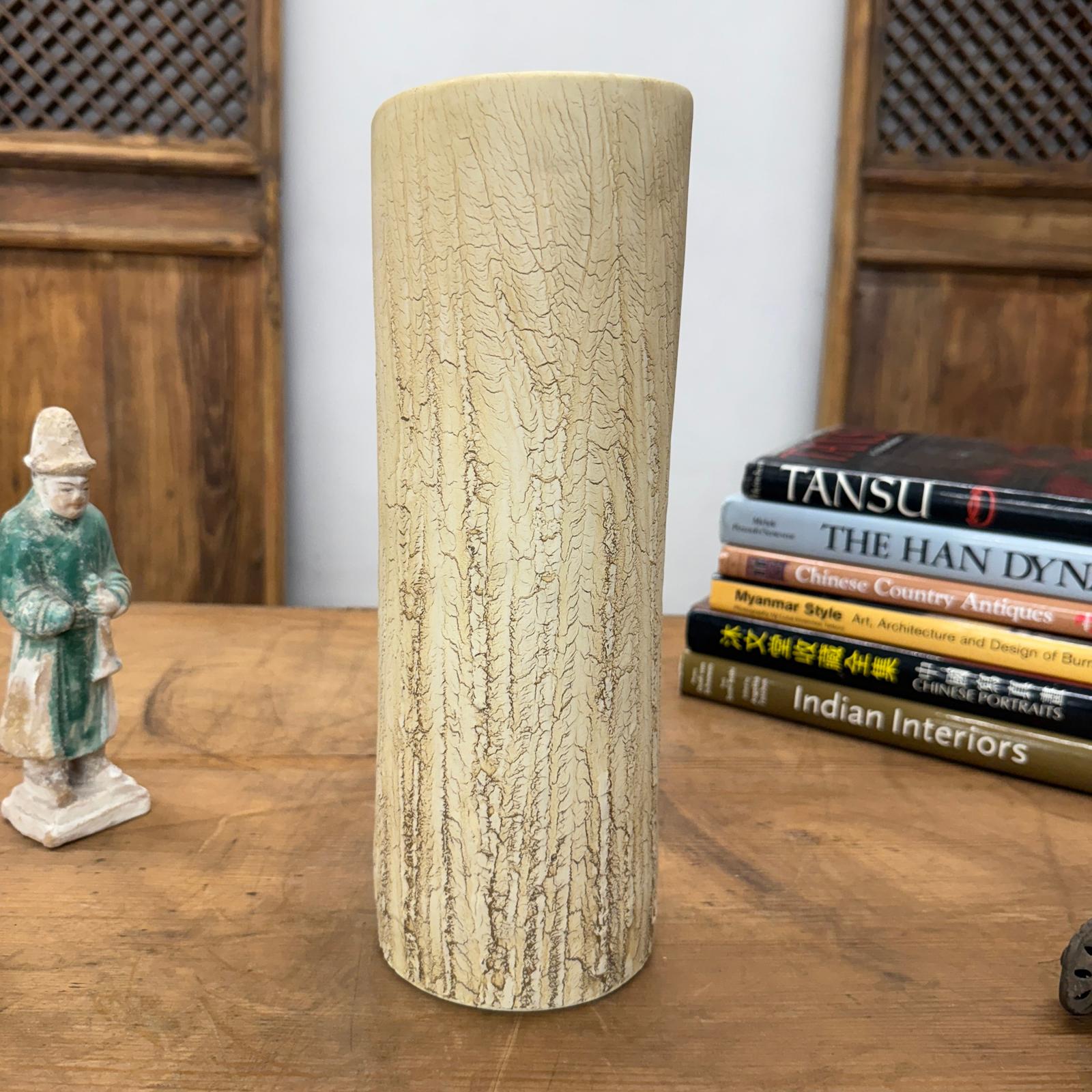 Textured Cylinder Cream &amp; Ochre Prem Vase with Bark Design, SKU , image 5