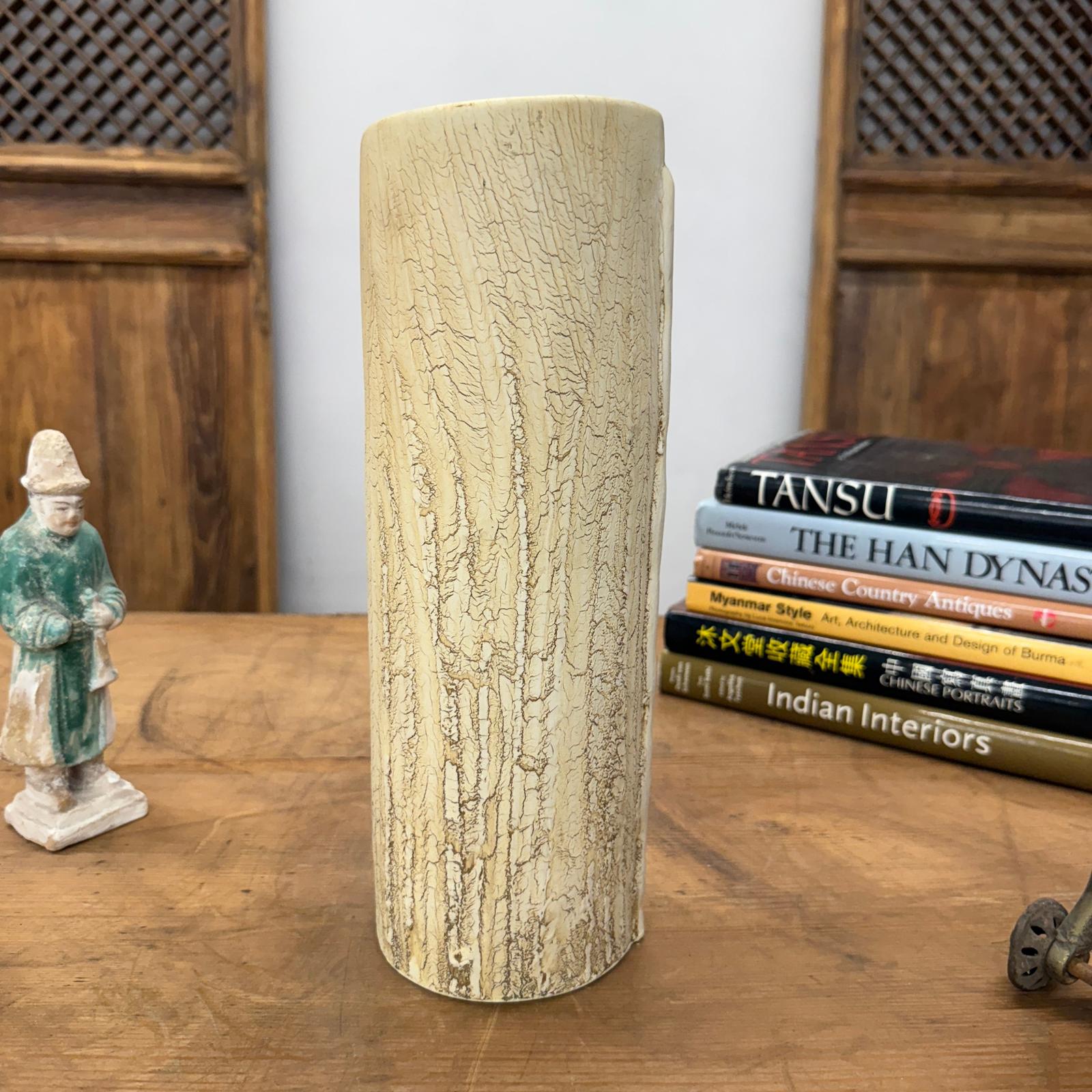Textured Cylinder Cream &amp; Ochre Prem Vase with Bark Design, SKU , image 6