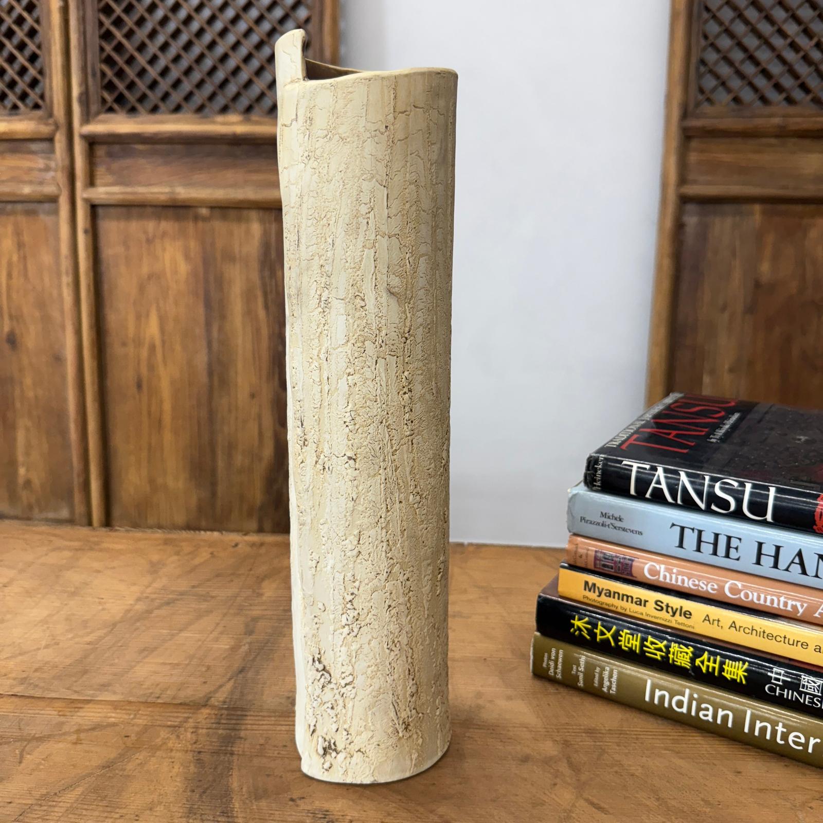 Textured Cylinder Shaped Cream &amp; Ochre Prem Vase - FEA Home