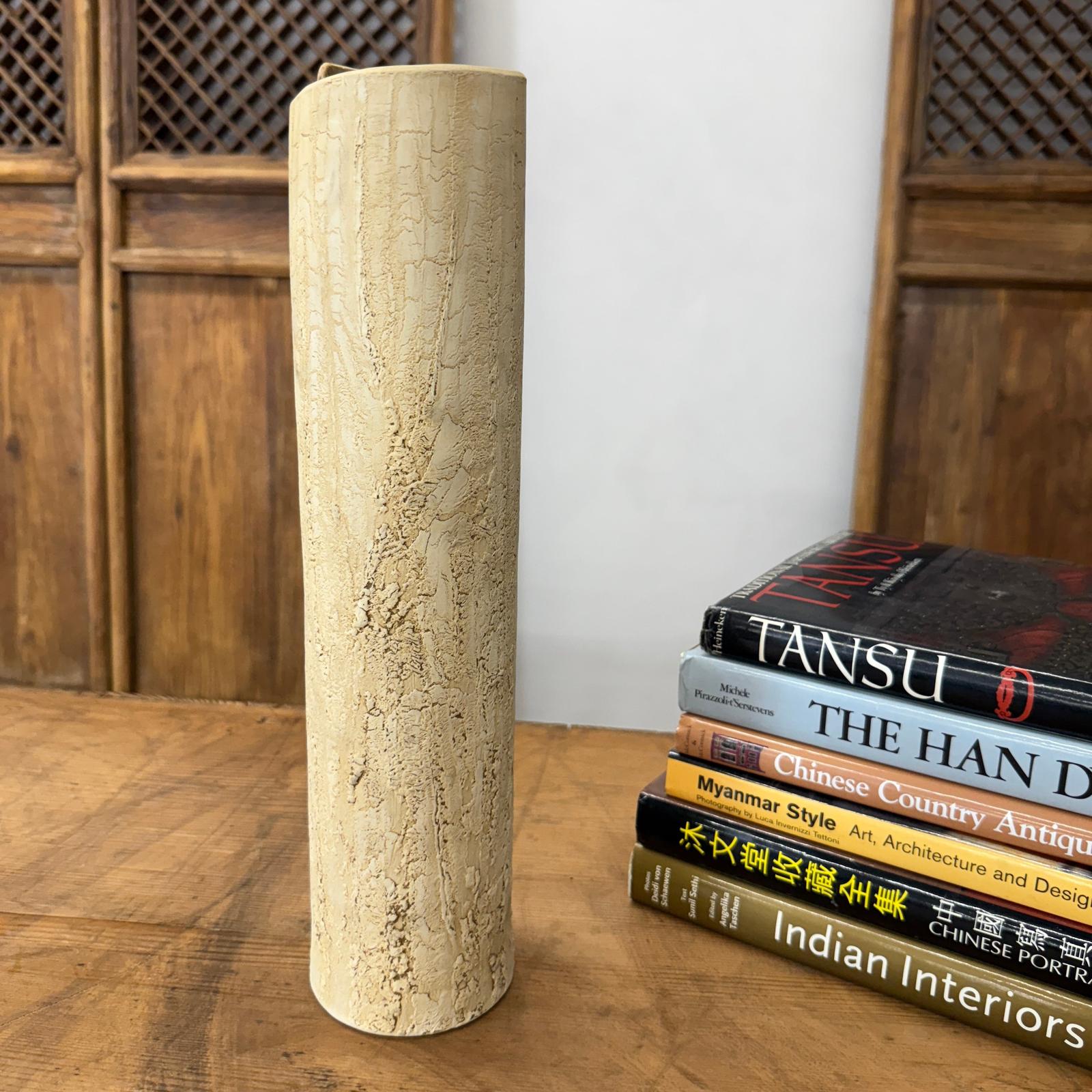 Textured Cylinder Shaped Cream &amp; Ochre Prem Vase - FEA Home