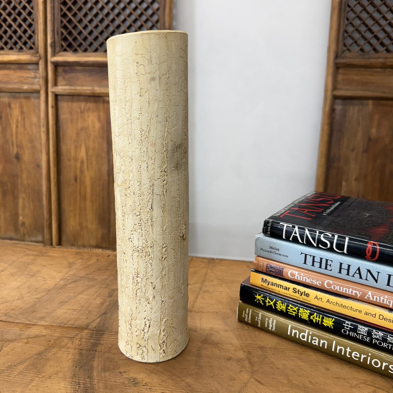 Textured Cylinder Shaped Cream &amp; Ochre Prem Vase - FEA Home
