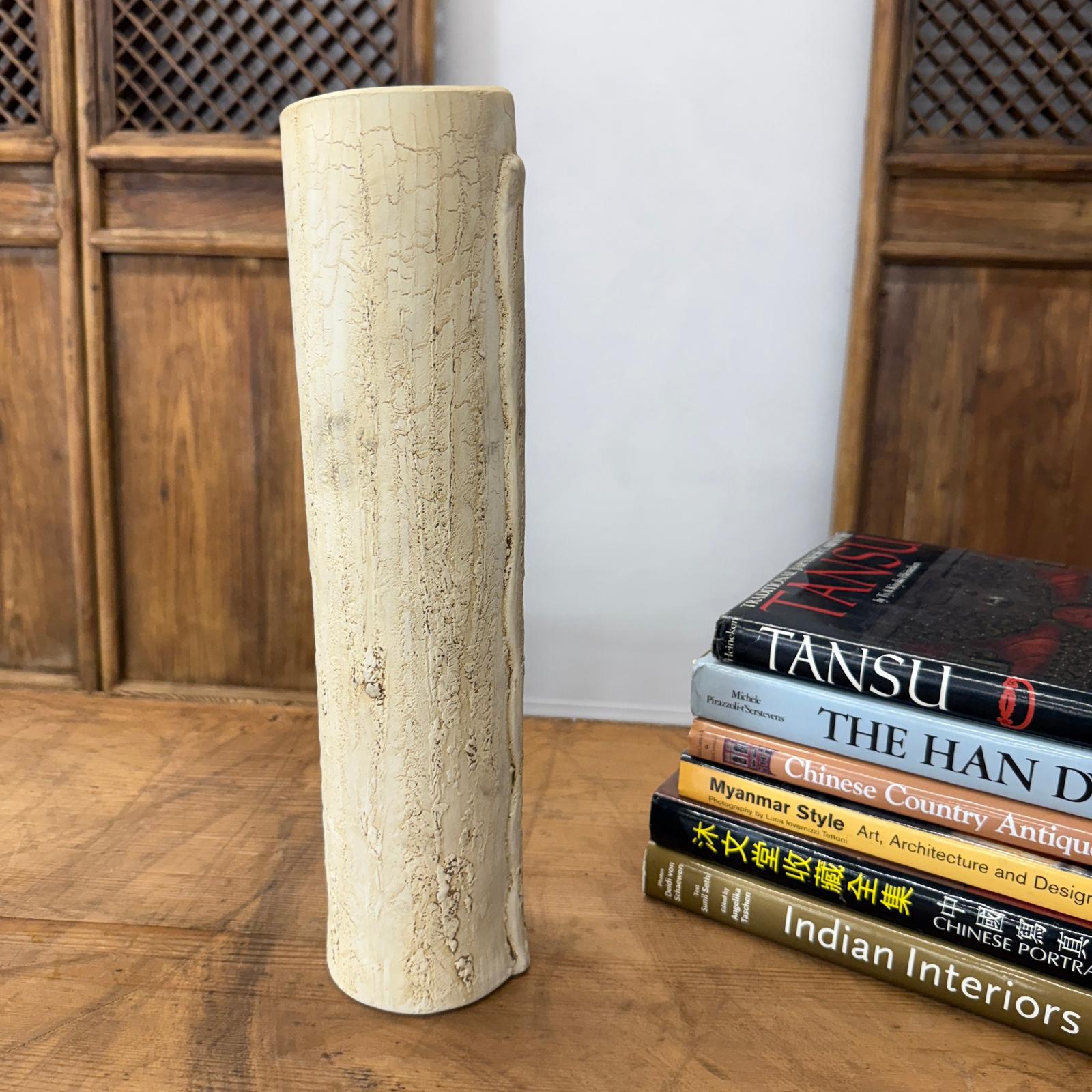 Textured Cylinder Shaped Cream &amp; Ochre Prem Vase - FEA Home