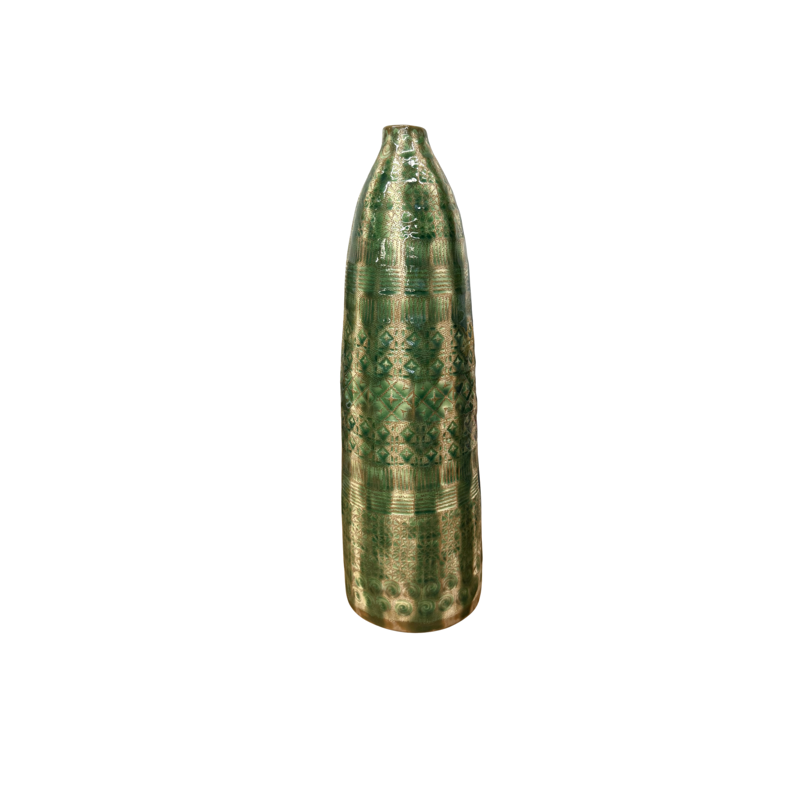 Textured Green &amp; Cream Ceramic Vase with Star Design - FEA Home