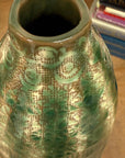 Textured Green & Cream Ceramic Vase with Star Design - FEA Home