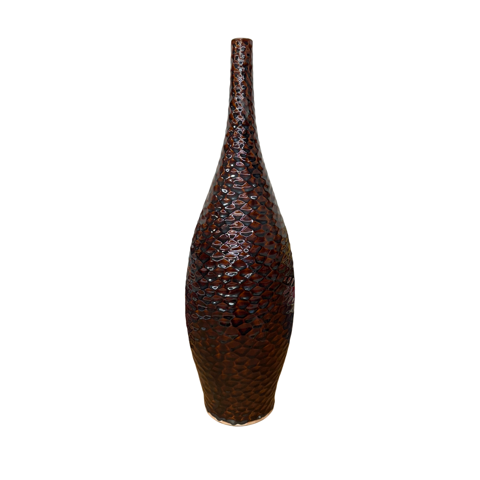 Textured Reddish Brown &amp; Black Glazed Ceramic Vase - FEA Home