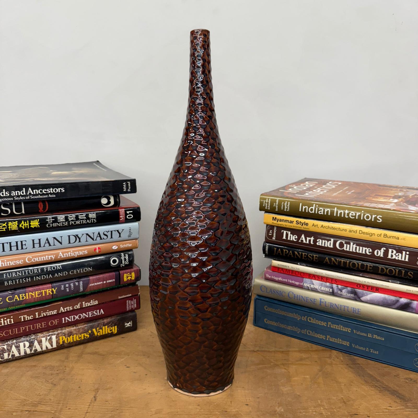 Textured Reddish Brown &amp; Black Glazed Ceramic Vase - FEA Home