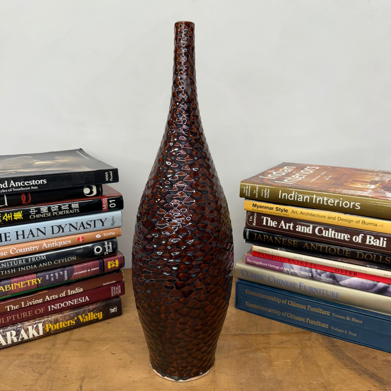 Textured Reddish Brown &amp; Black Glazed Ceramic Vase - FEA Home