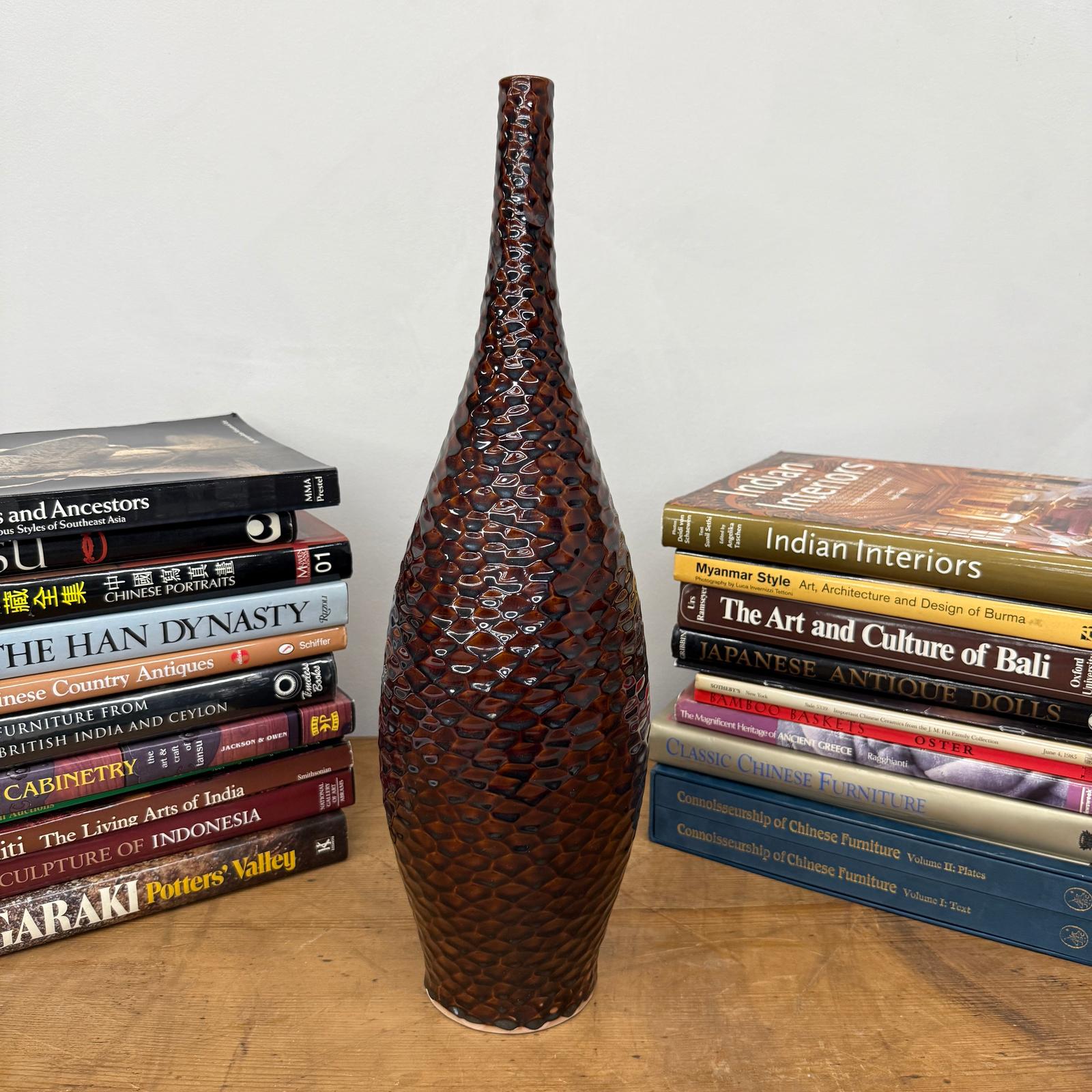 Textured Reddish Brown &amp; Black Glazed Ceramic Vase - FEA Home