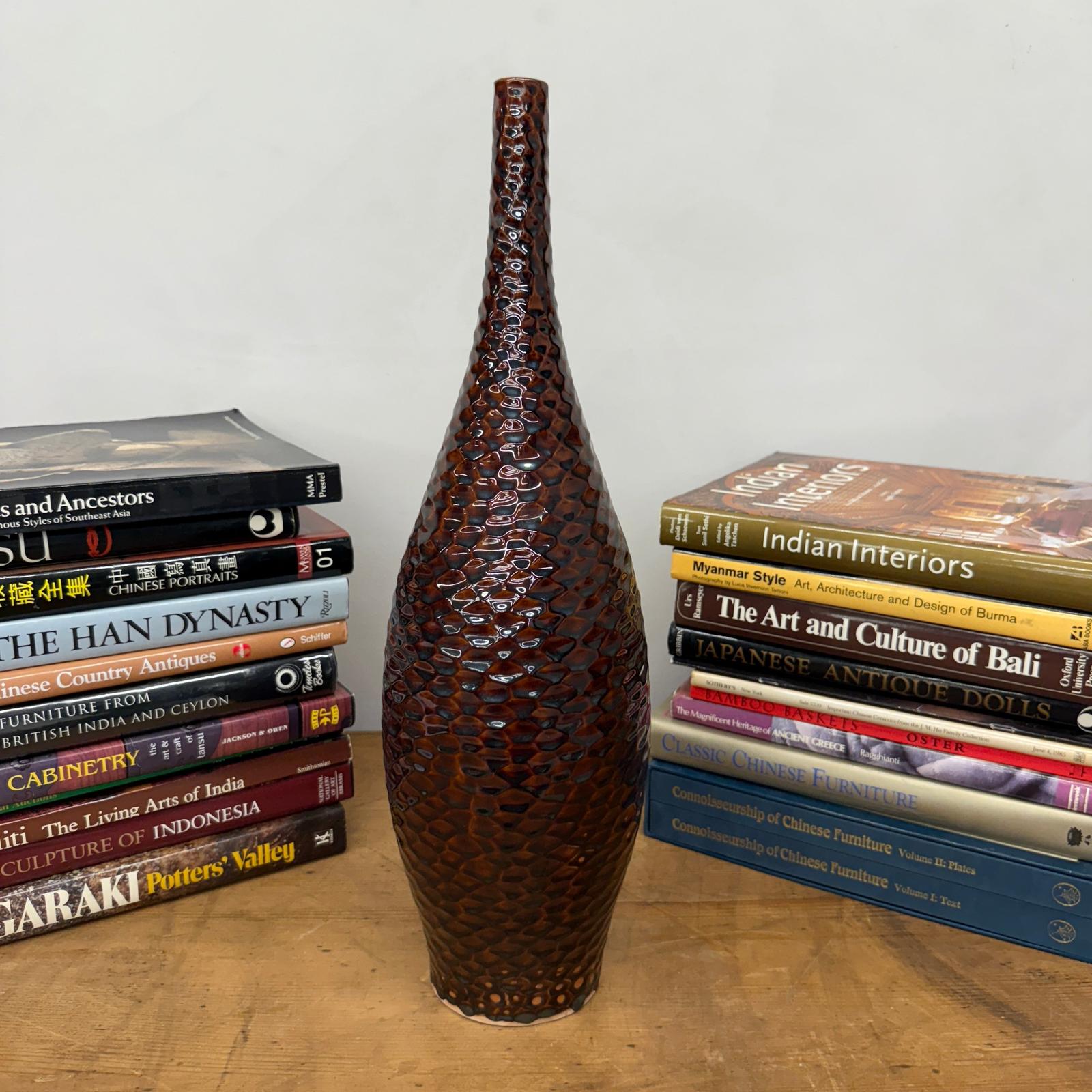 Textured Reddish Brown &amp; Black Glazed Ceramic Vase - FEA Home