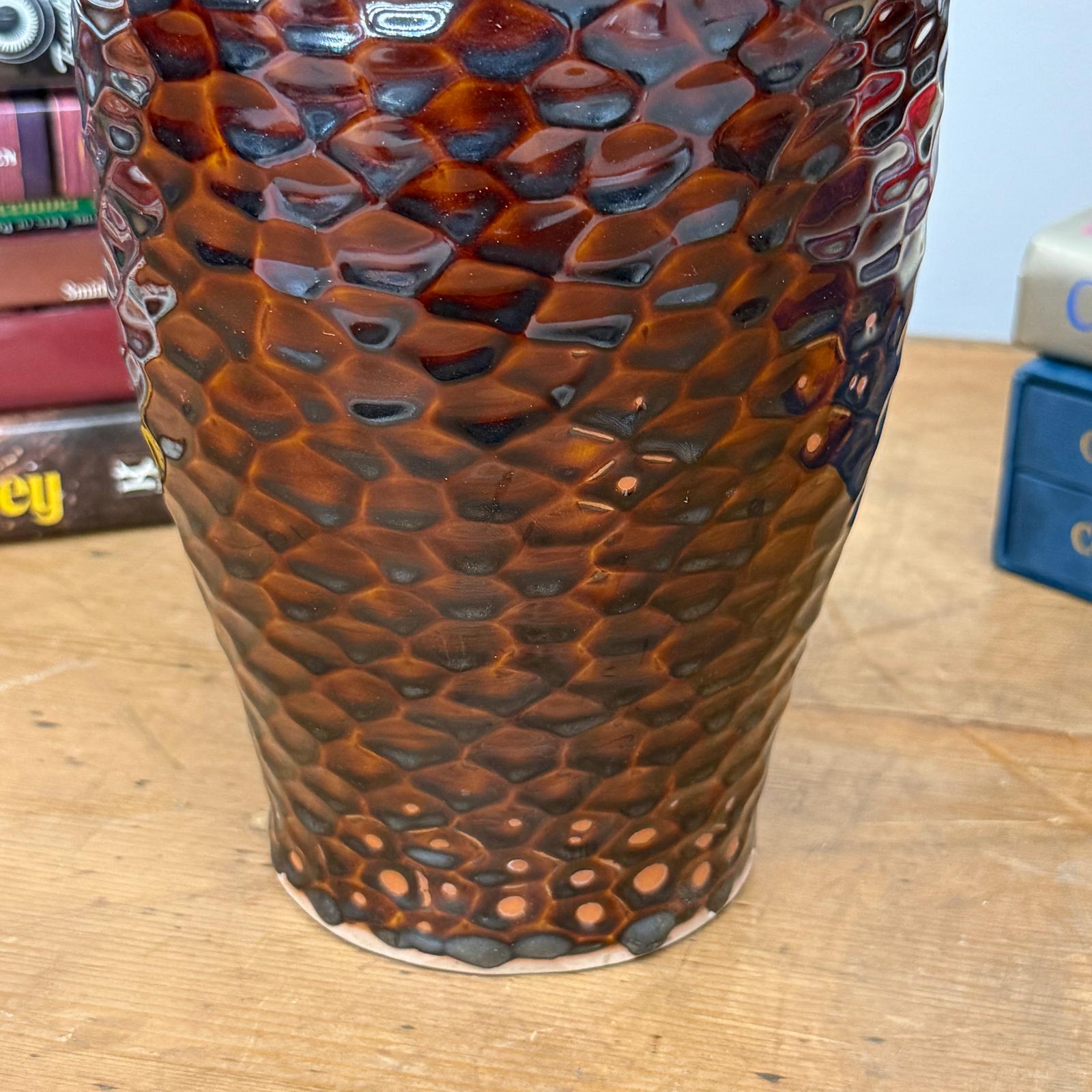Textured Reddish Brown &amp; Black Glazed Ceramic Vase - FEA Home