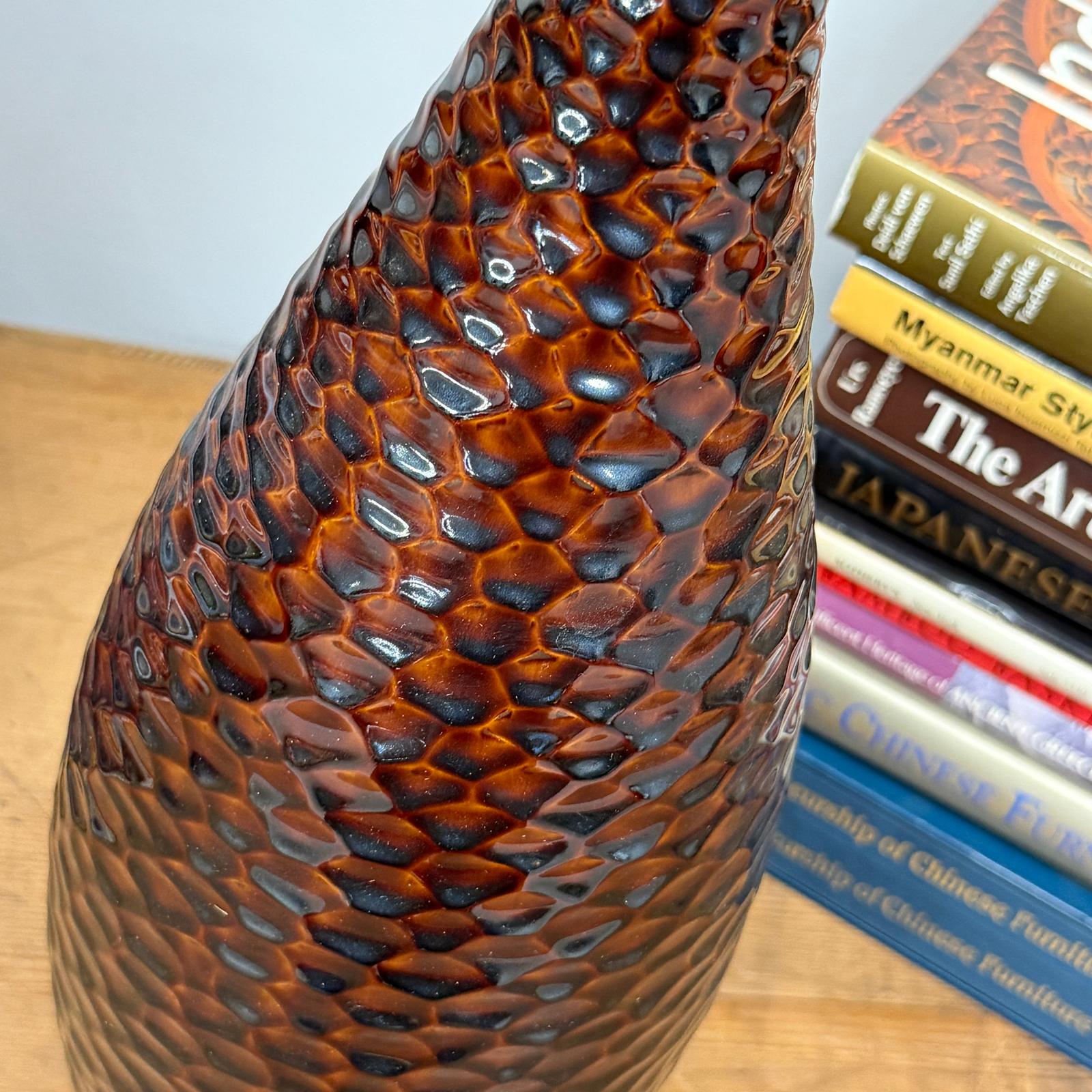 Textured Reddish Brown &amp; Black Glazed Ceramic Vase - FEA Home