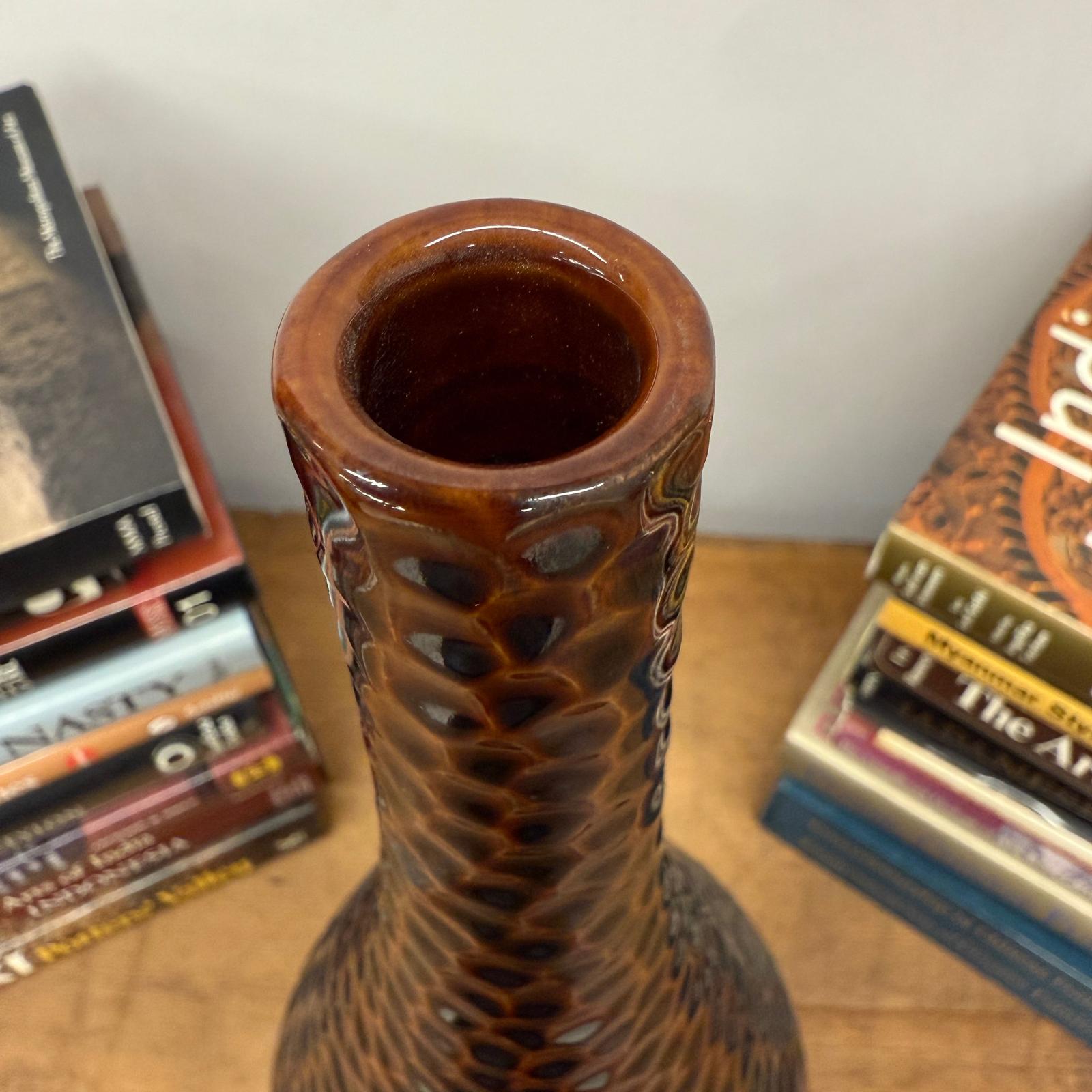 Textured Reddish Brown &amp; Black Glazed Ceramic Vase - FEA Home
