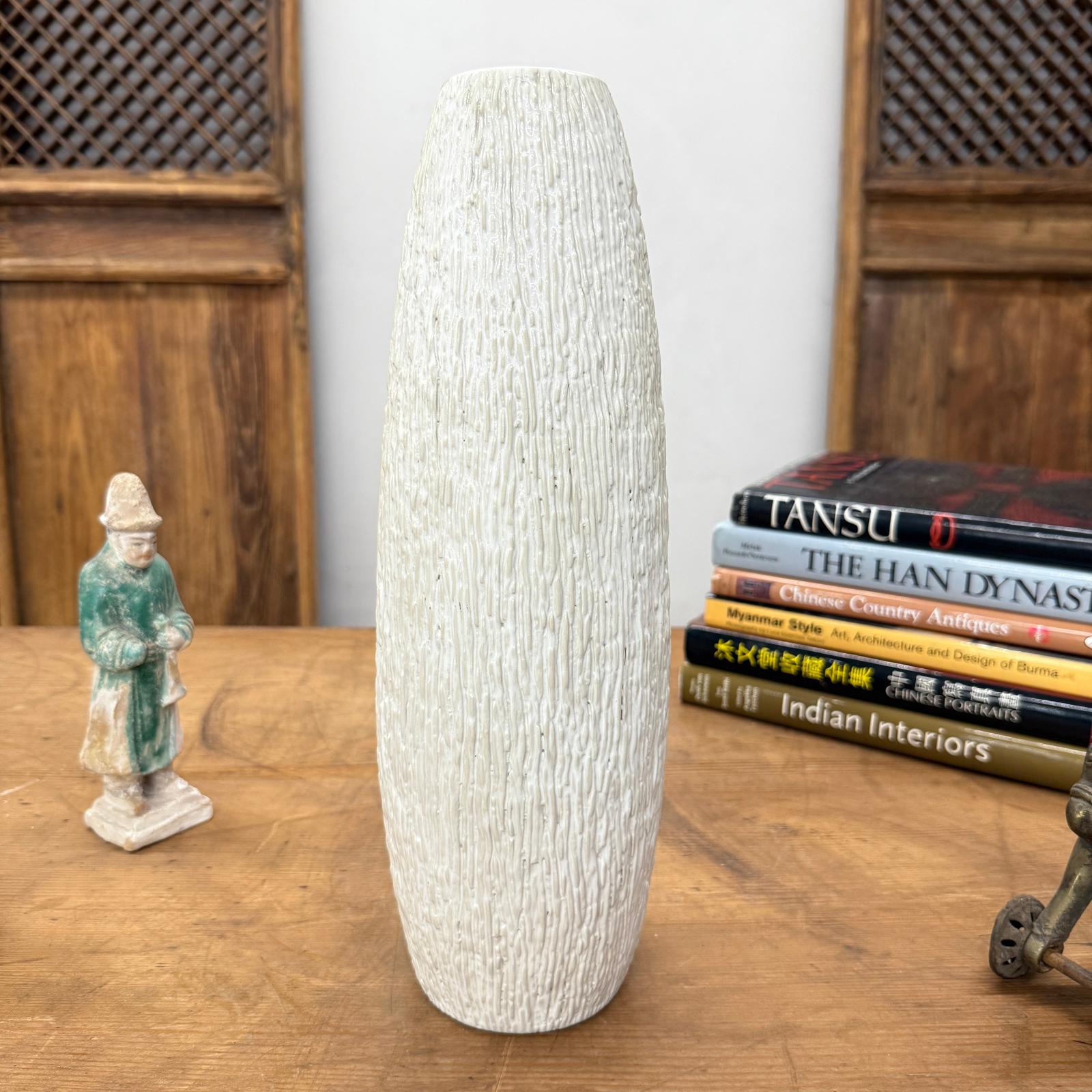 Textured White Bark Styled Ceramic Vase with Round Opening, SKU , image 2
