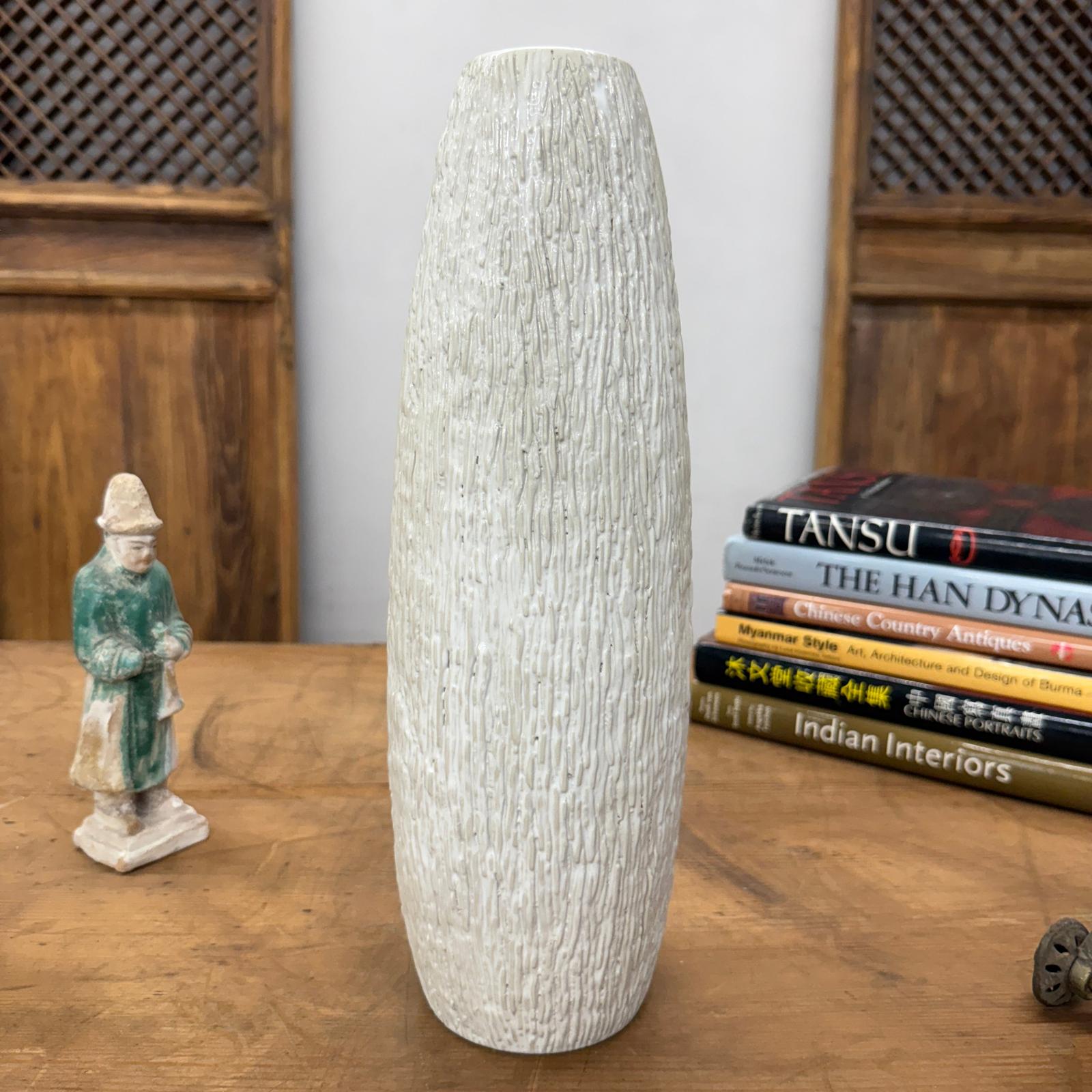 Textured White Bark Styled Ceramic Vase with Round Opening, SKU , image 3