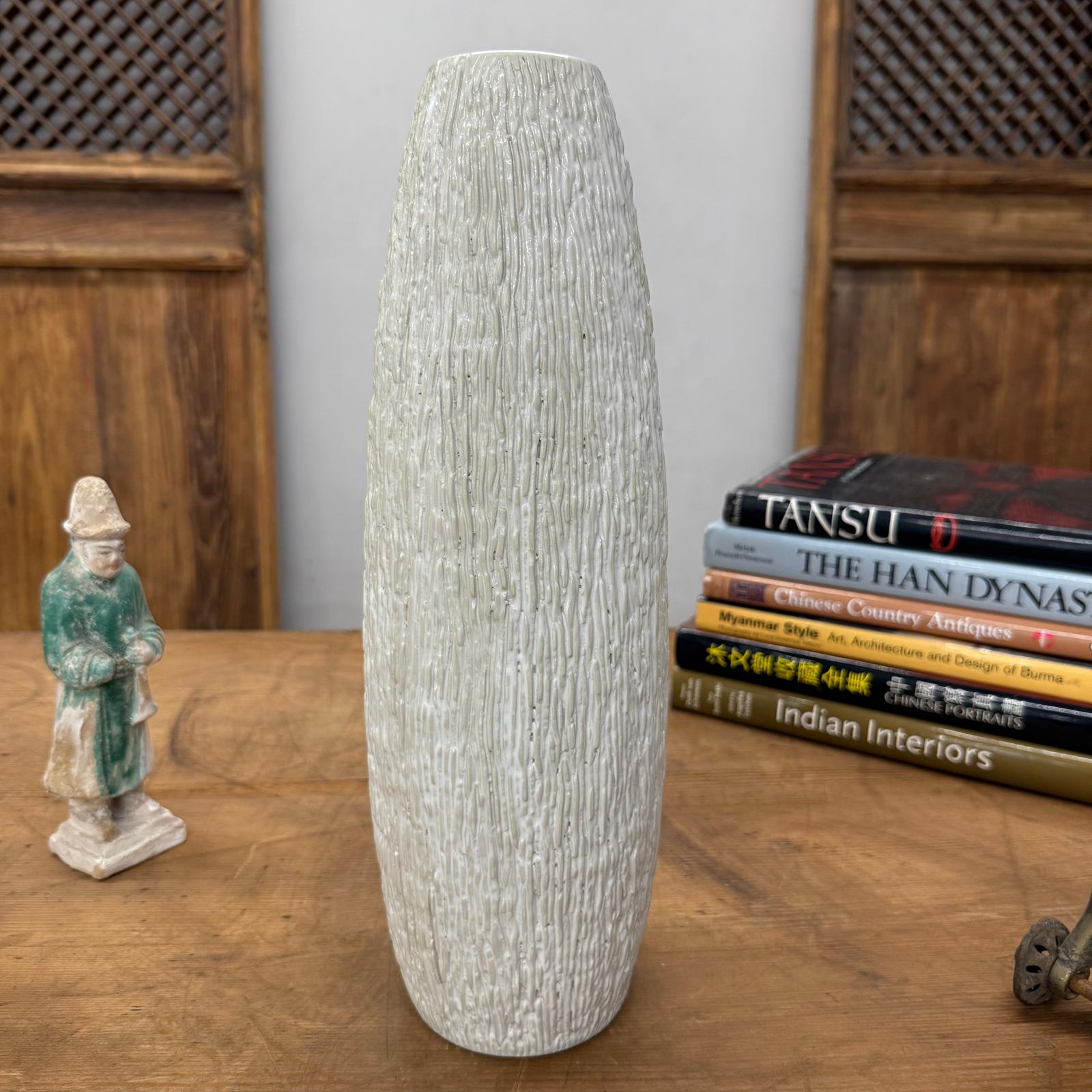Textured White Bark Styled Ceramic Vase with Round Opening, SKU , image 4
