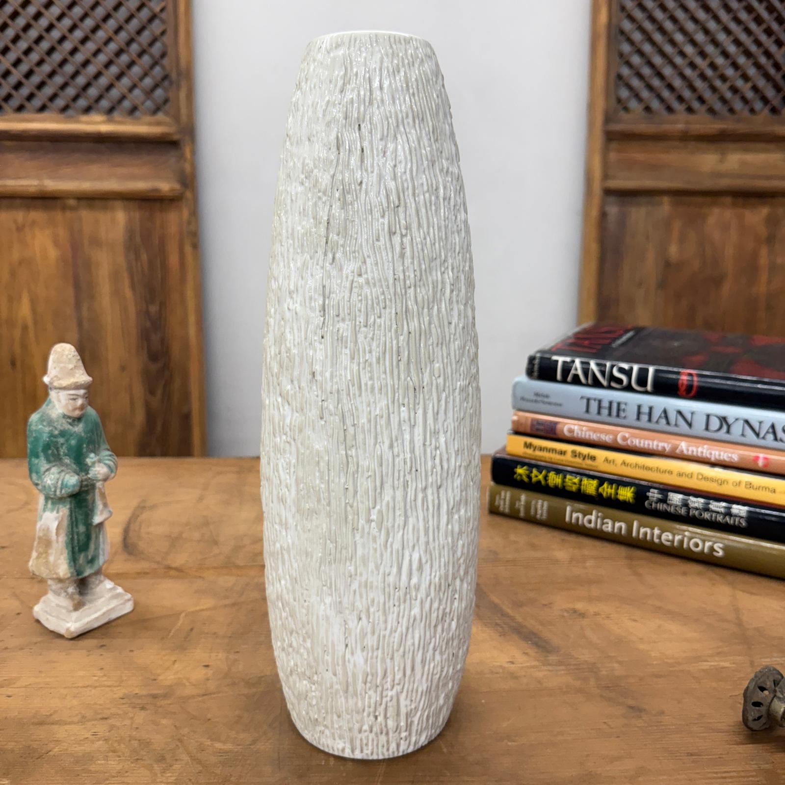 Textured White Bark Styled Ceramic Vase with Round Opening, SKU , image 5