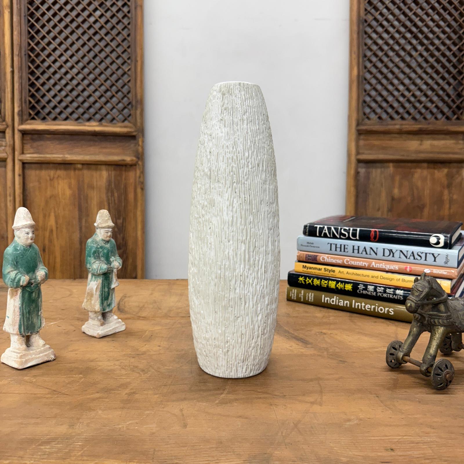 Textured White Bark Styled Ceramic Vase with Round Opening, SKU , image 6